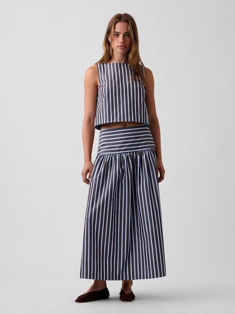 Poplin Drop-Waist Maxi Skirt