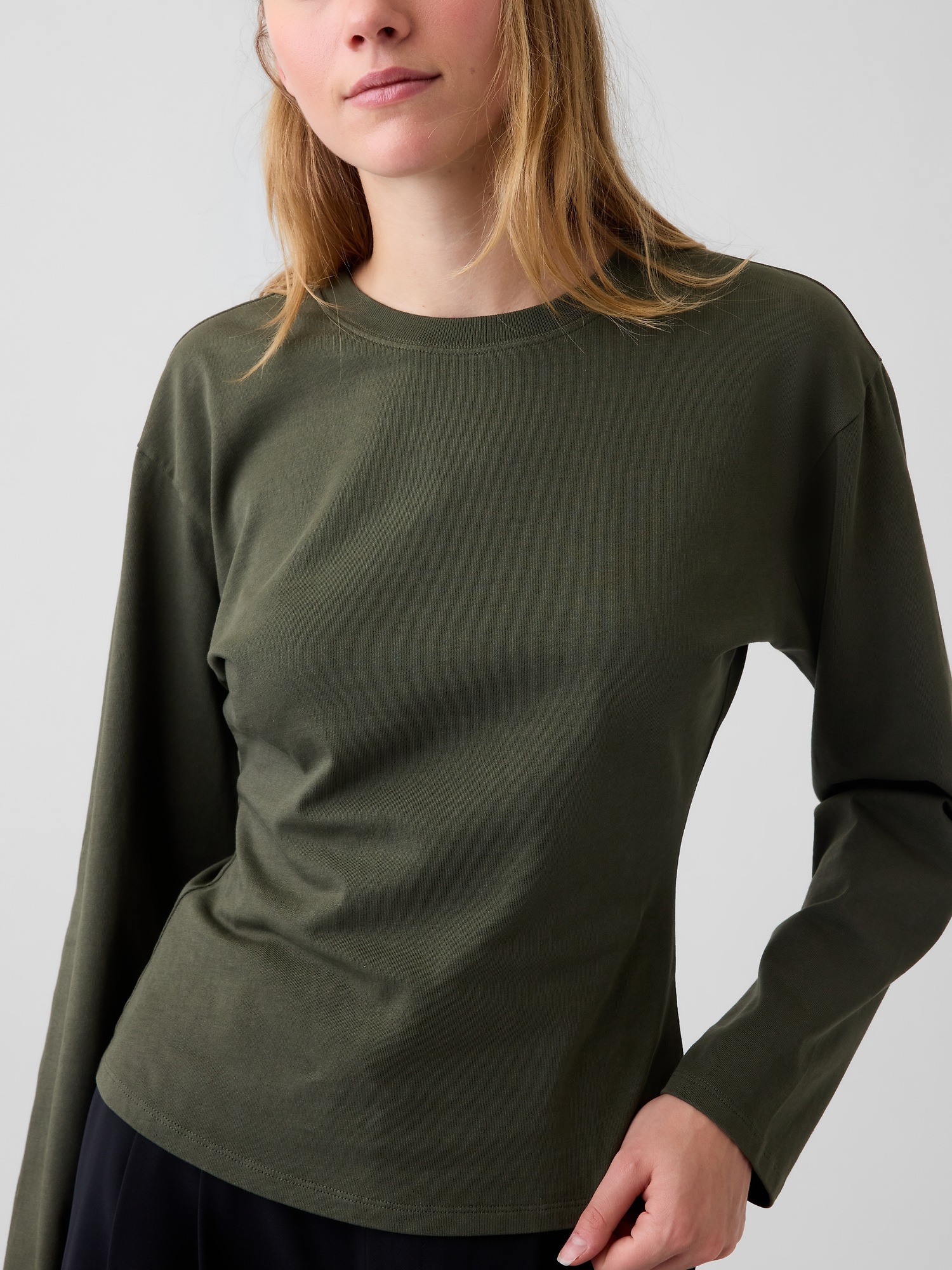 Женская футболка Gap Knit Fitted-Waist, цвет: Зелёный — фото 4