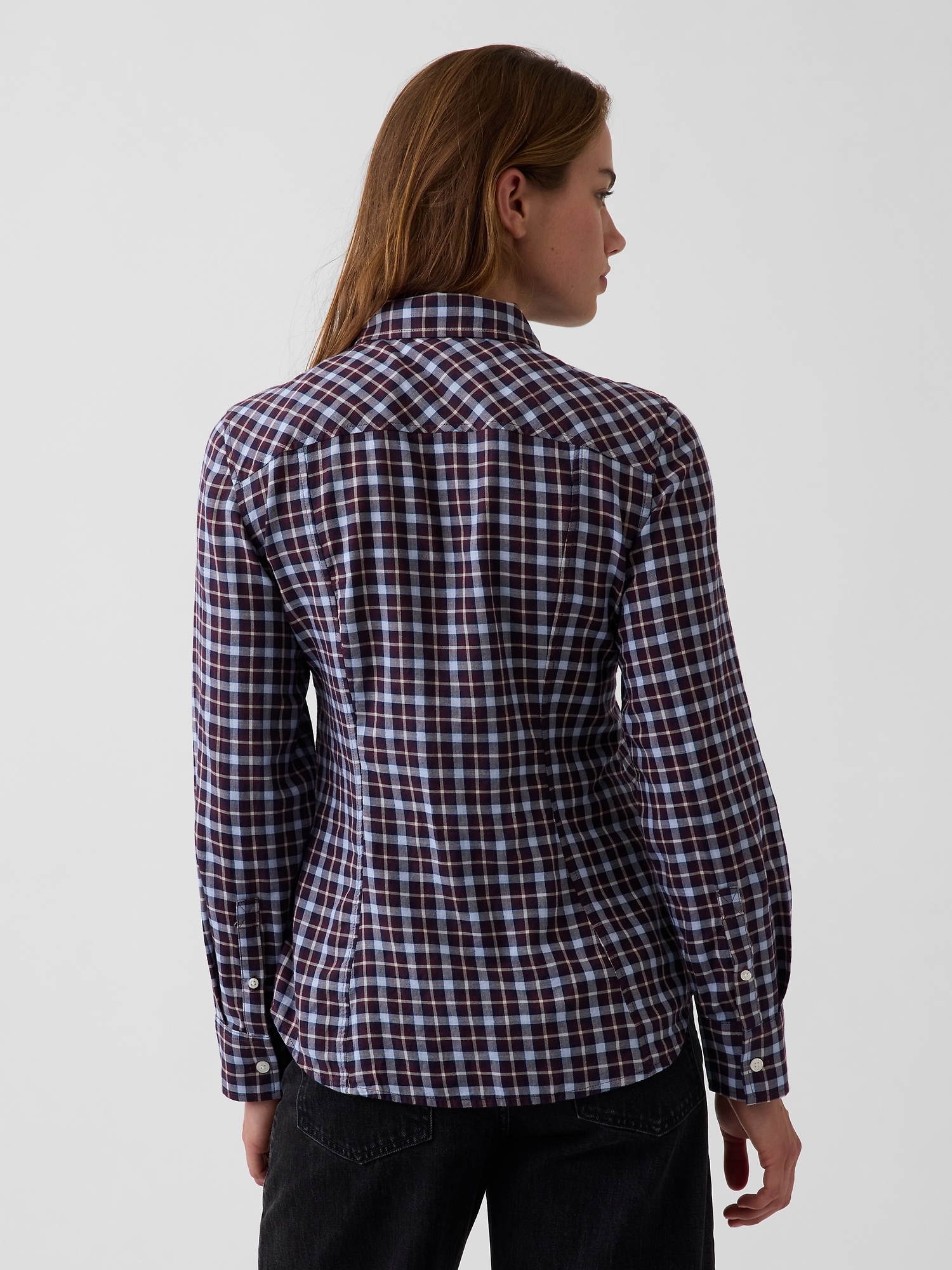 Женская рубашка Gap Plaid Western, цвет: Синий / Коричневый — фото 3