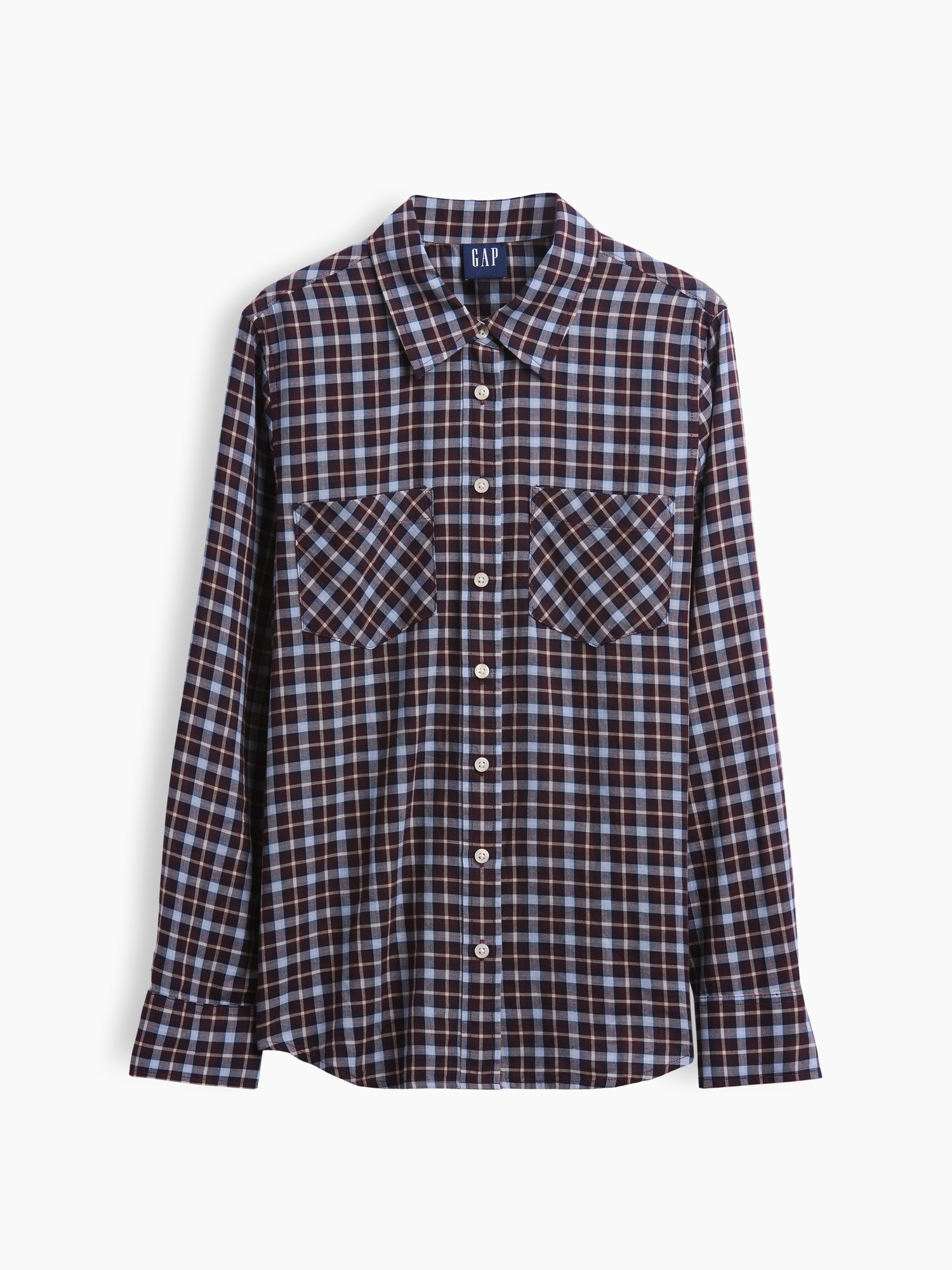 Женская рубашка Gap Plaid Western, цвет: Синий / Коричневый — фото 5