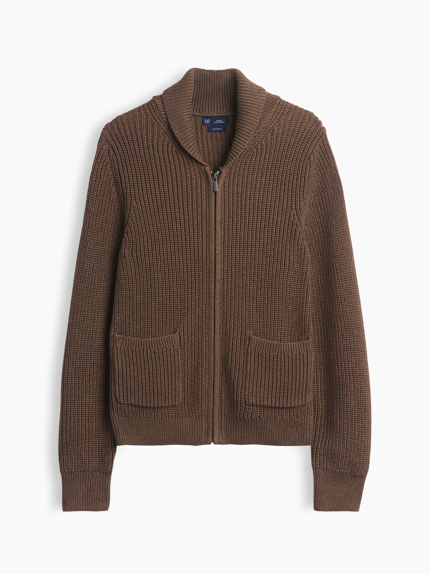 Женский кардиган Gap 100% Cotton Zip Sweater Cardigan, цвет: Коричневый меланжевый — фото 5