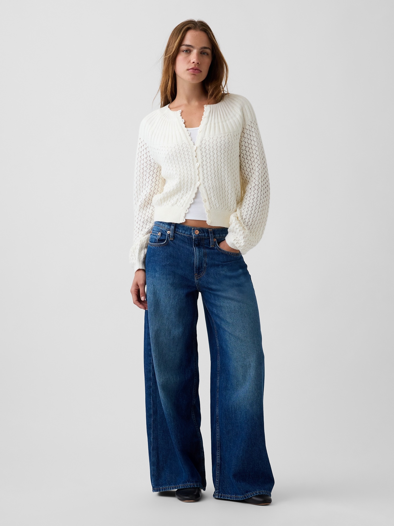 Женский кардиган Gap CashSoft Mix-Stitch Crop Cardigan, цвет: Слоновая кость бежевый — фото 2
