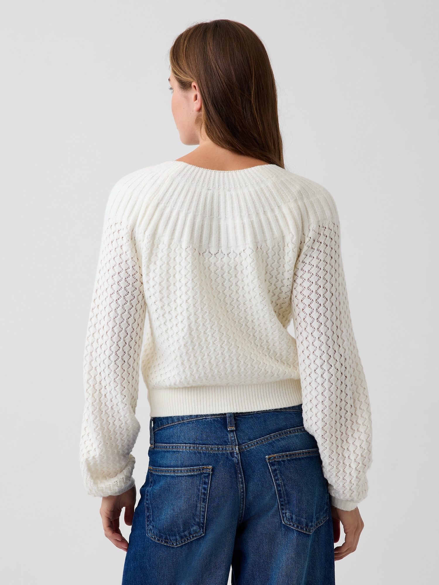 Женский кардиган Gap CashSoft Mix-Stitch Crop Cardigan, цвет: Слоновая кость бежевый — фото 3