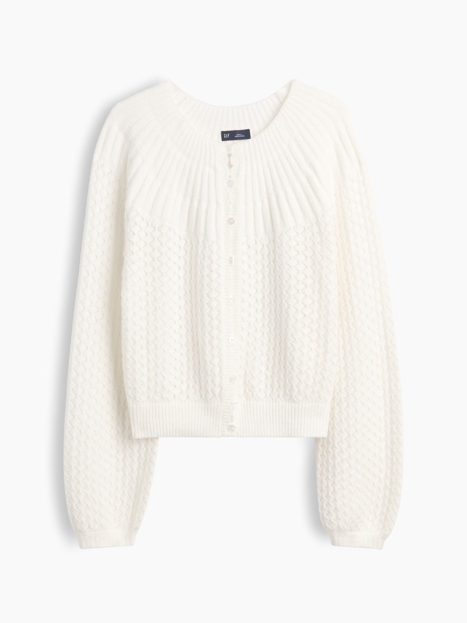 Женский кардиган Gap CashSoft Mix-Stitch Crop Cardigan, цвет: Слоновая кость бежевый — фото 5
