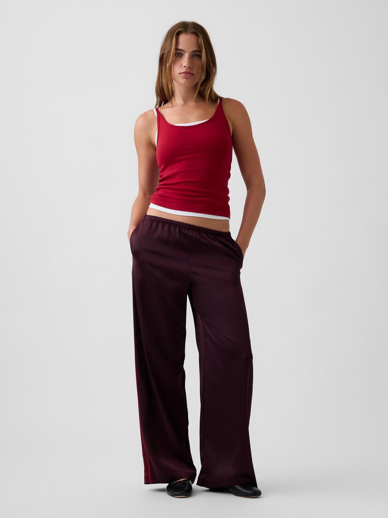 Gap Satin Easy Wide-leg Pants In Birch Beer Brown