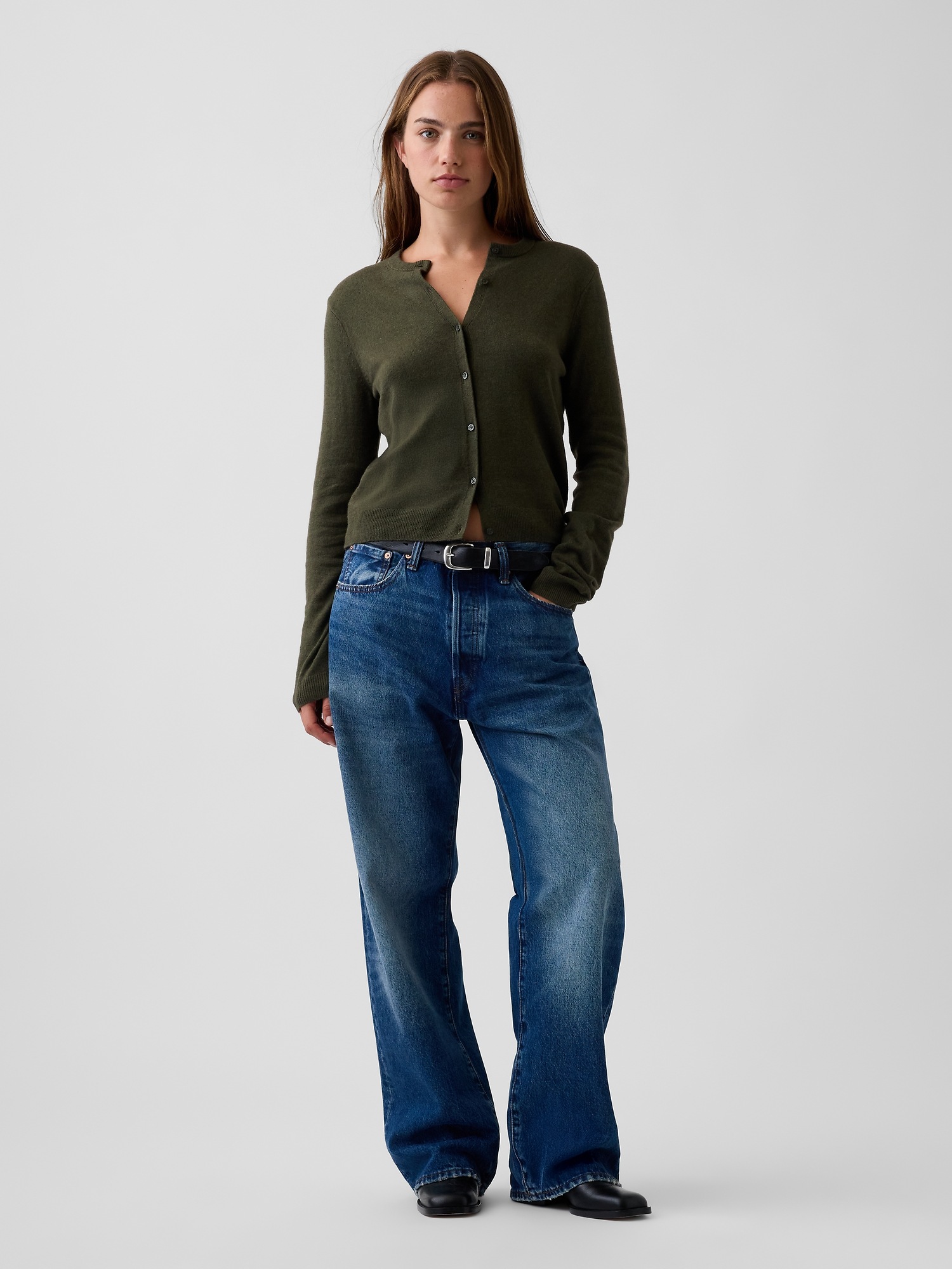 Женский кардиган Gap CashSoft Crop Cardigan, цвет: Зелёный — фото 2