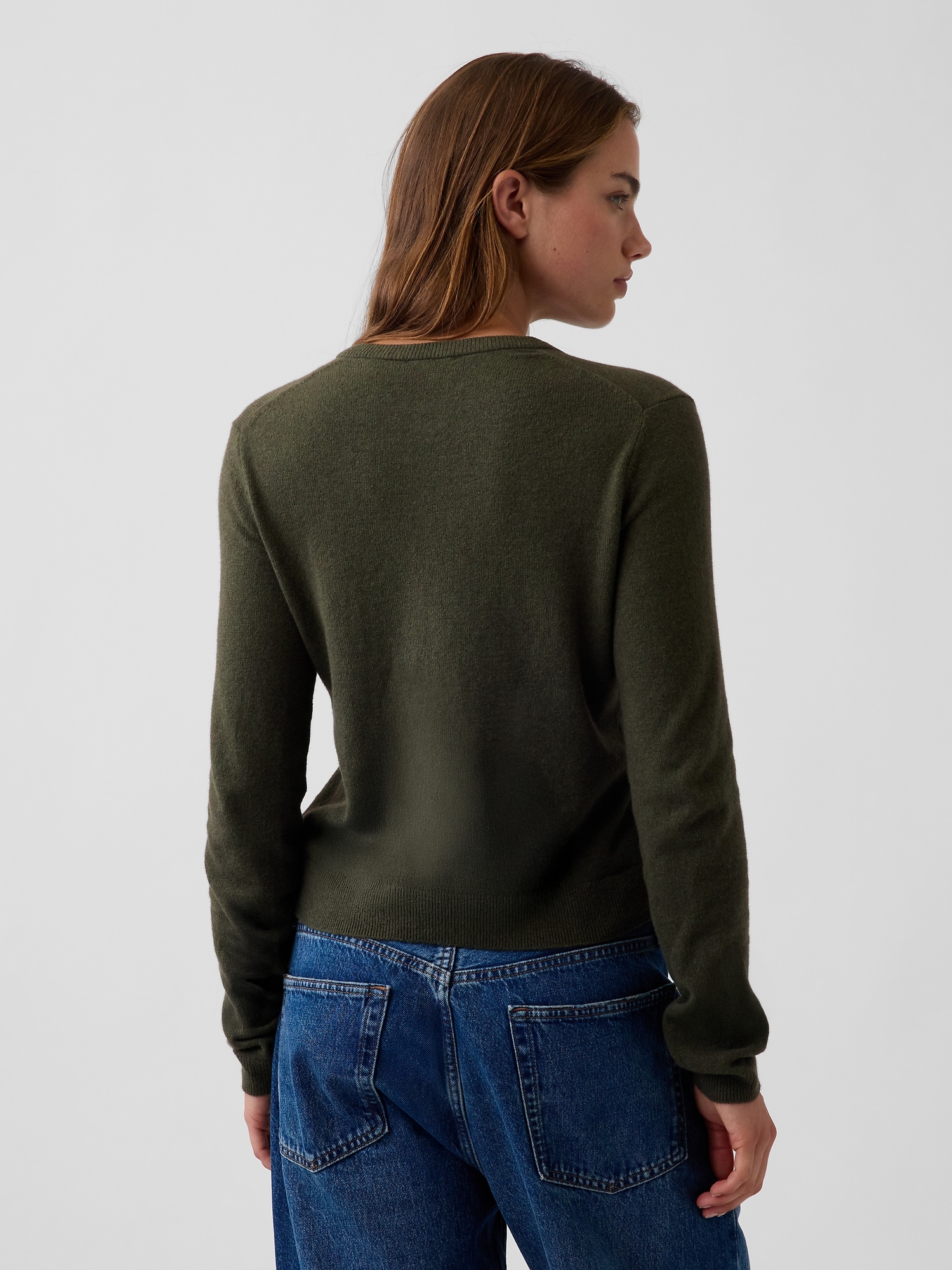 Женский кардиган Gap CashSoft Crop Cardigan, цвет: Зелёный — фото 3
