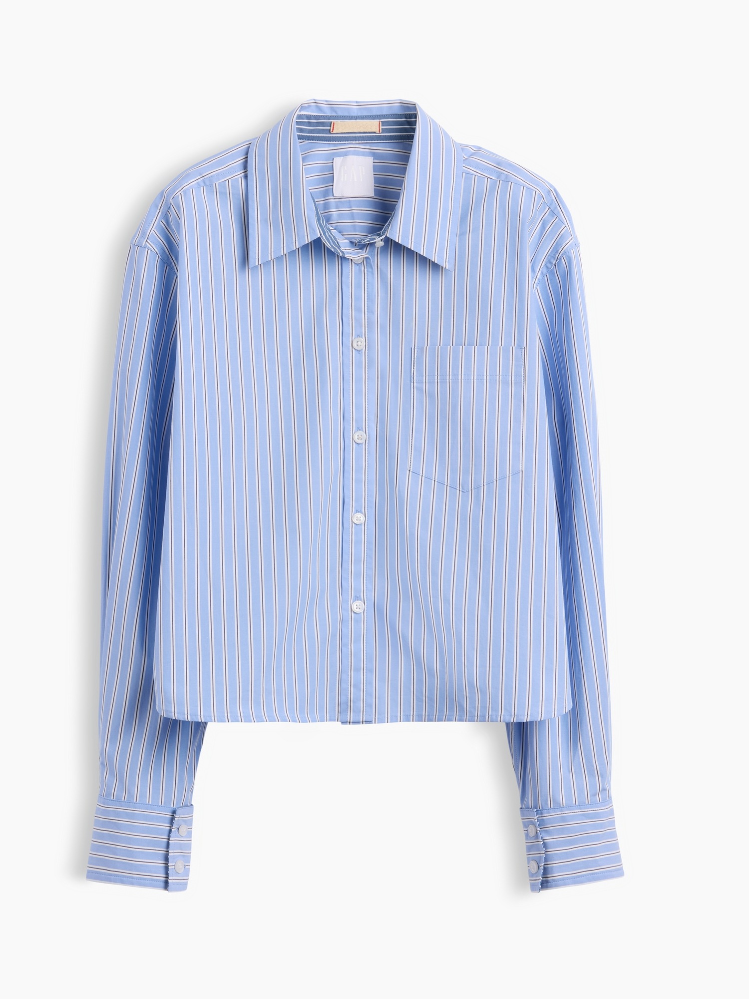 Женская рубашка Gap GapStudio Poplin Crop Shirt, цвет: Синий полосатый — фото 8