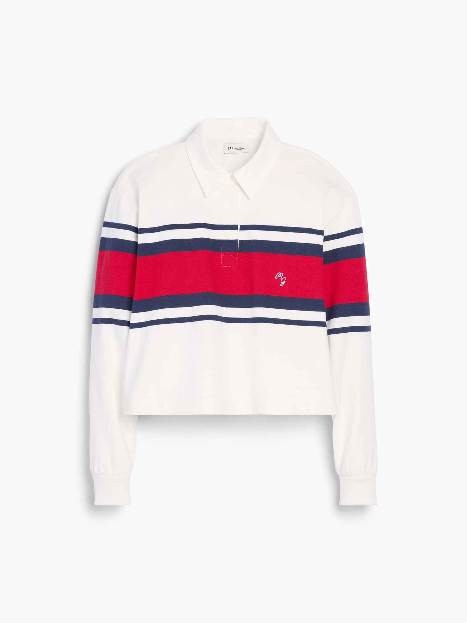 Женская рубашка Gap × Malbon Oversized Crop Rugby Shirt, цвет: Молочный белый — фото 6
