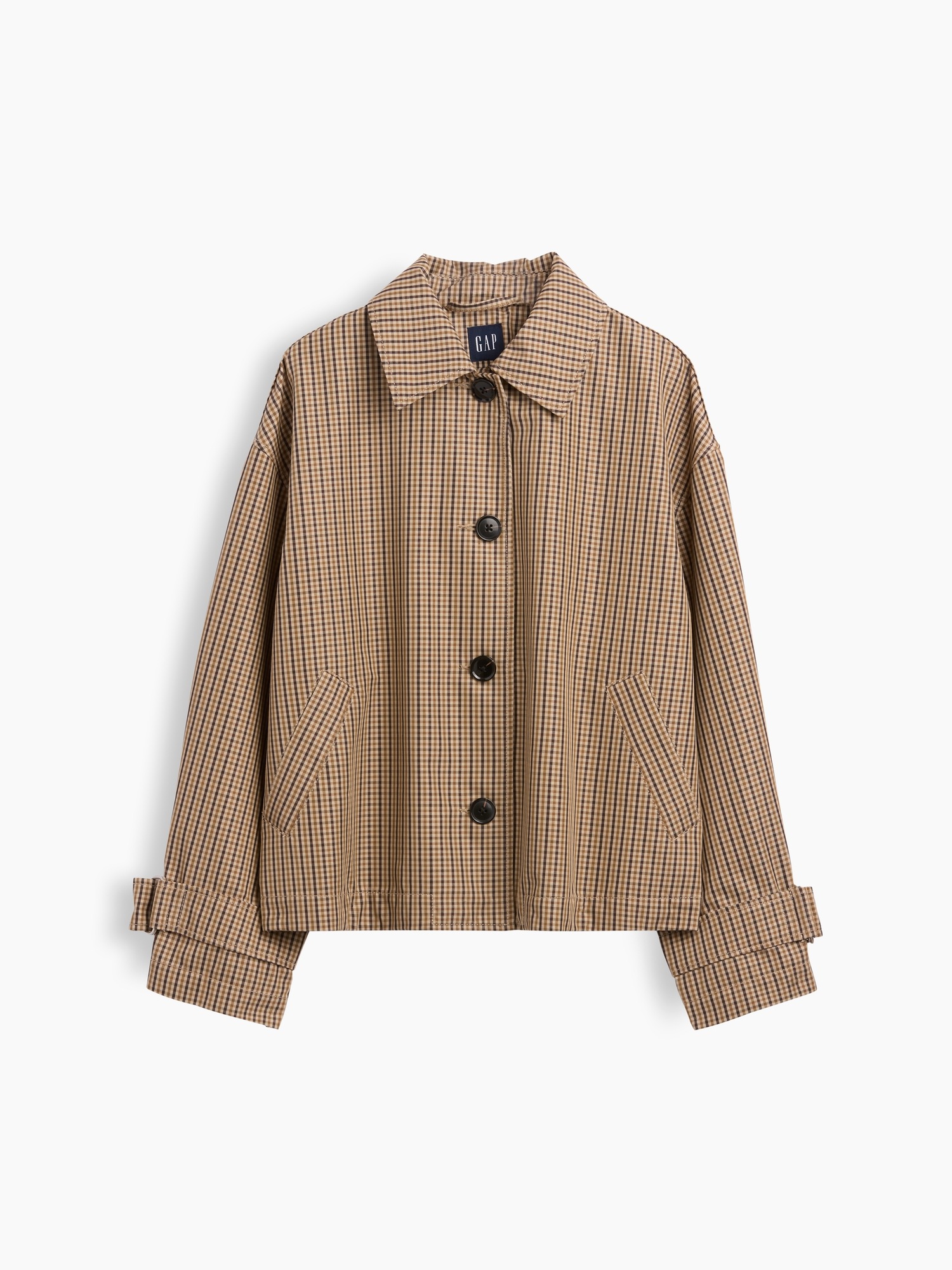 Женская куртка Gap Oversized Crop Trench, цвет: Коричневый клетчатый — фото 6