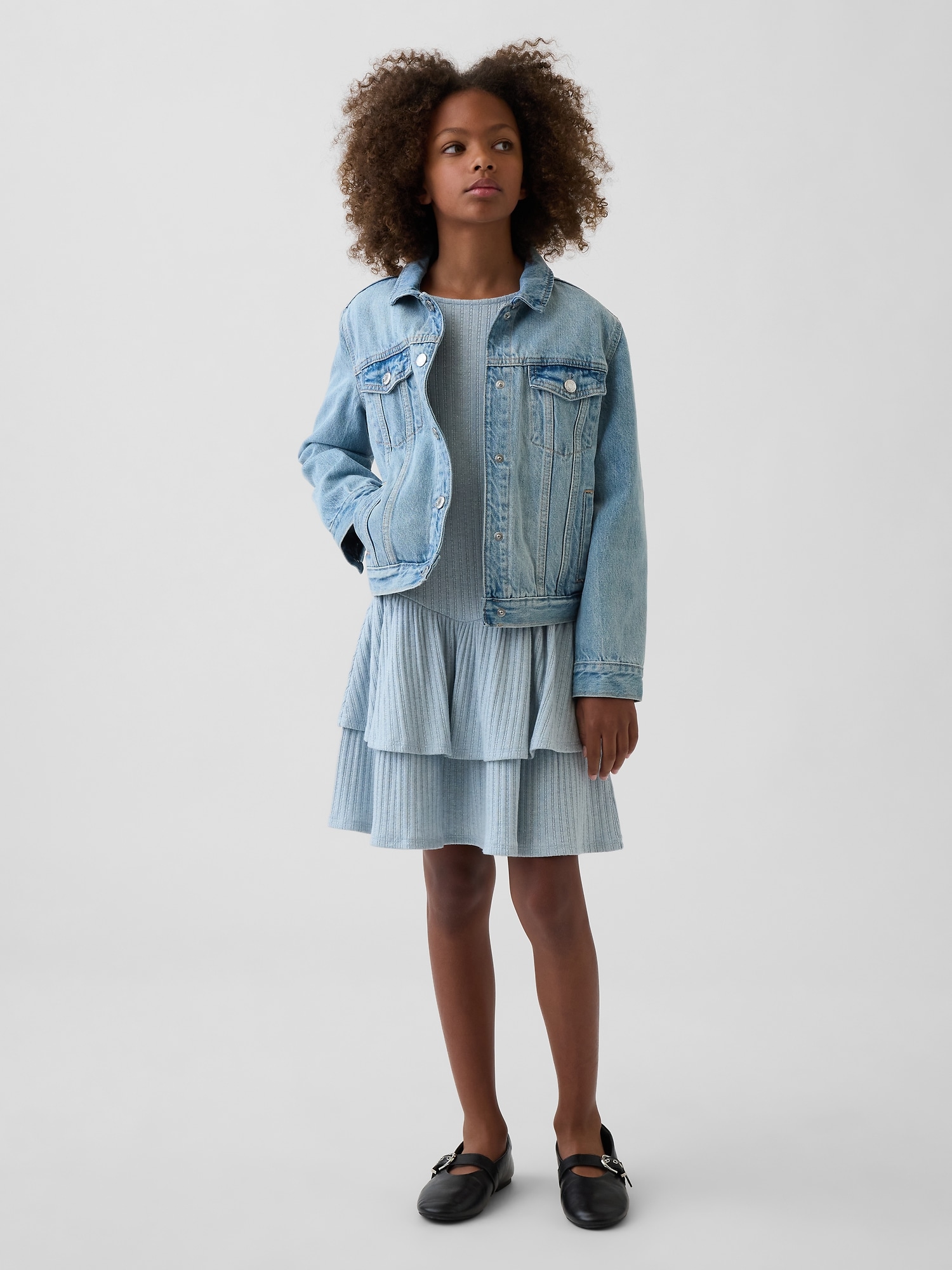 Детское платье Gap Pointelle Drop-Waist Tiered, цвет: Синий — фото 4