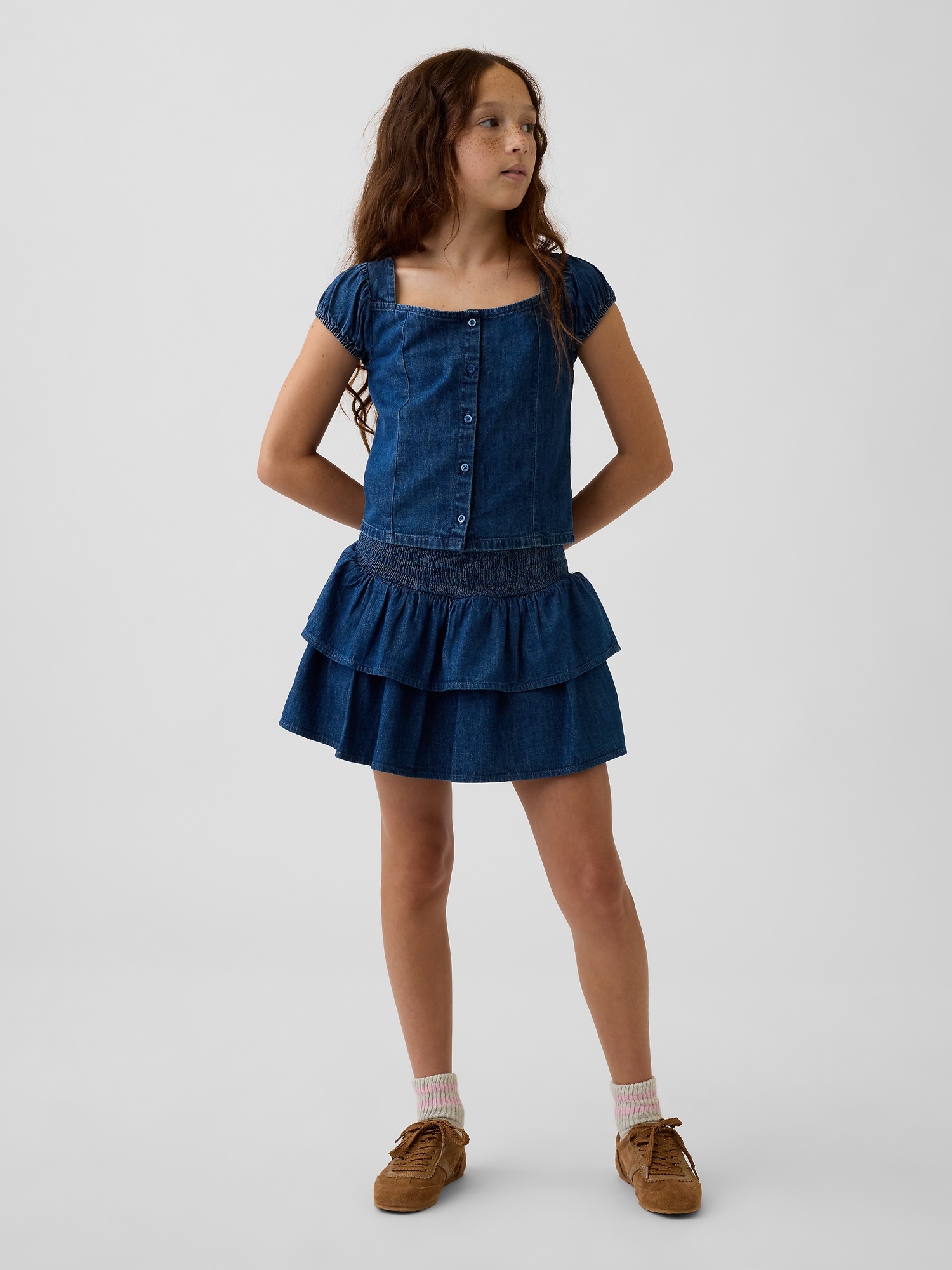 Детский топ Gap Lace-Trim Button-Front Top, цвет: Тёмная варка — фото 4
