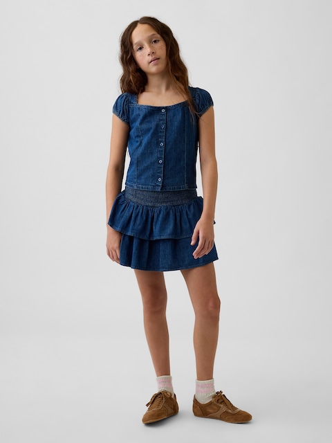 Kids Denim Smocked Mini Skort