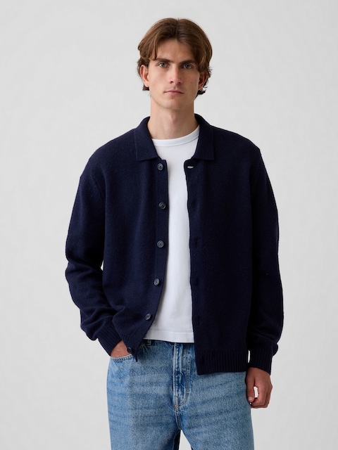 Relaxed Polo Cardigan Sweater