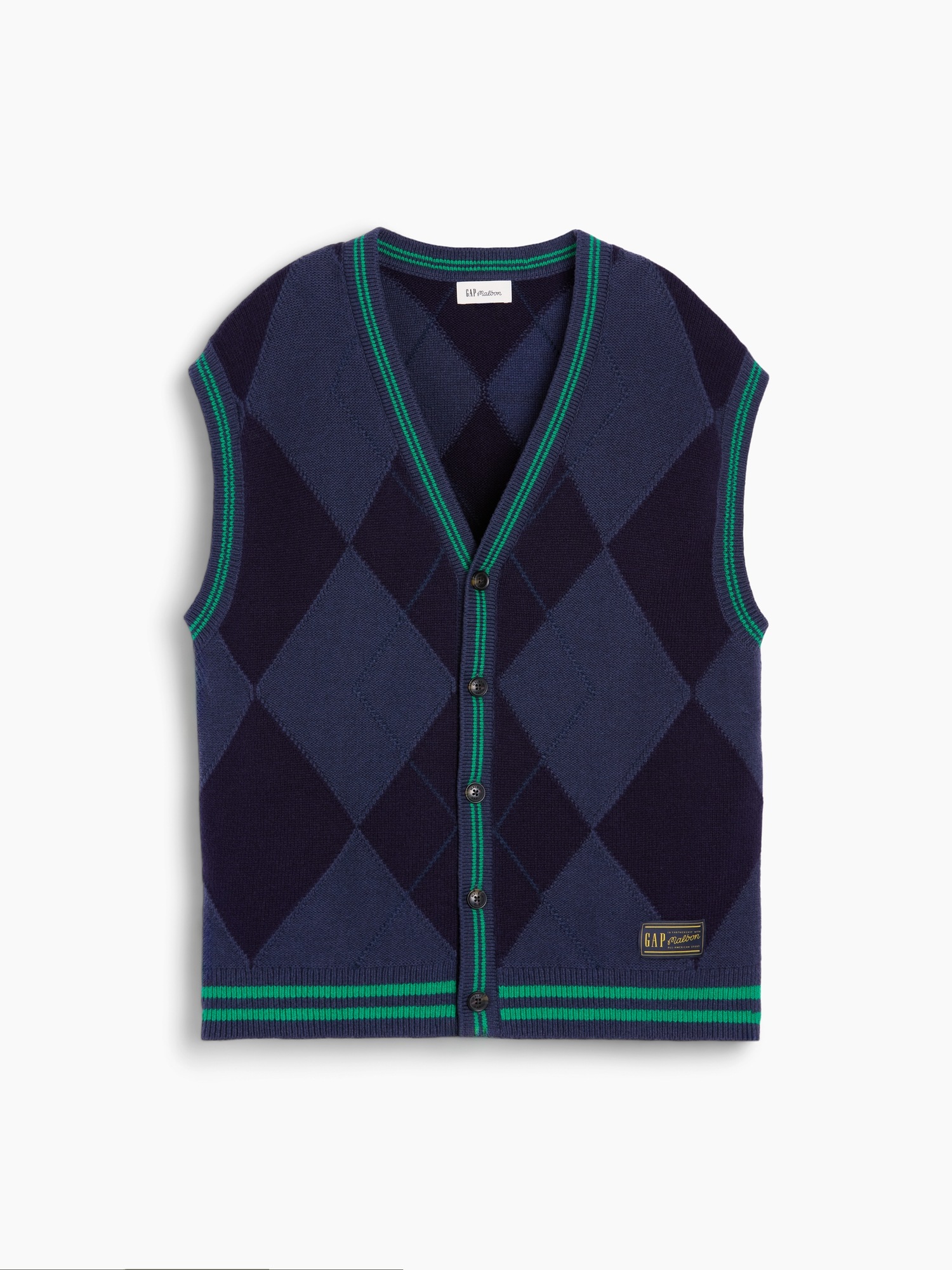 Женский жилет Gap × Malbon Oversized Argyle Sweater Vest, цвет: Винтажный тёмно-синий — фото 7