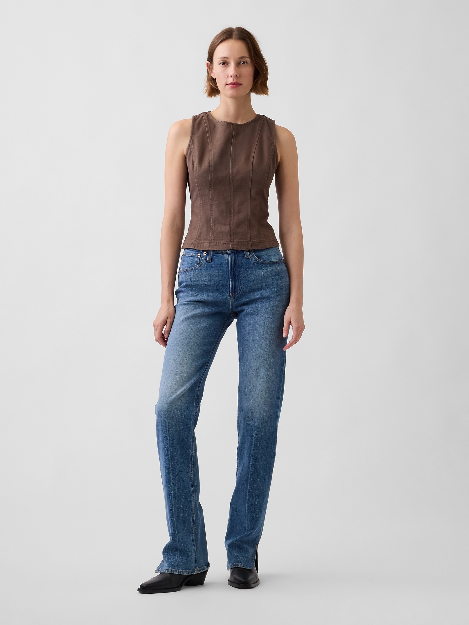 Женский топ Gap Seamed Twill Crop Shell Top, цвет: Холодный коричневый — фото 2