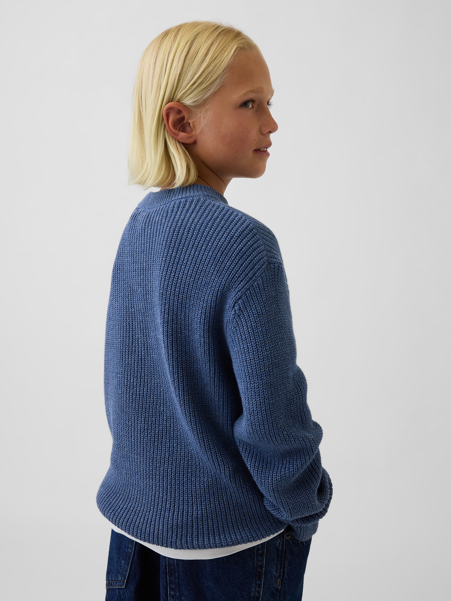 Детский свитер Gap 100% Cotton Relaxed Shaker, цвет: Синий — фото 3