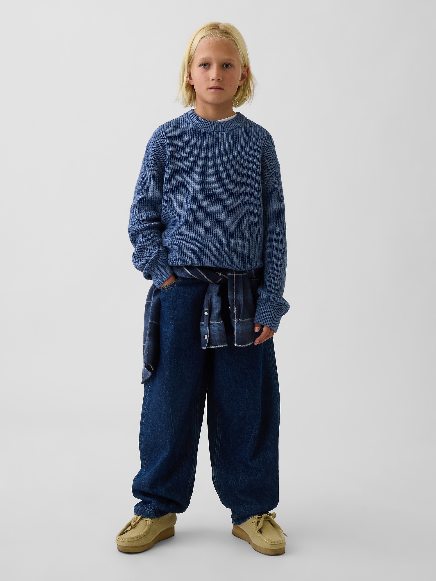 Детский свитер Gap 100% Cotton Relaxed Shaker, цвет: Синий — фото 4