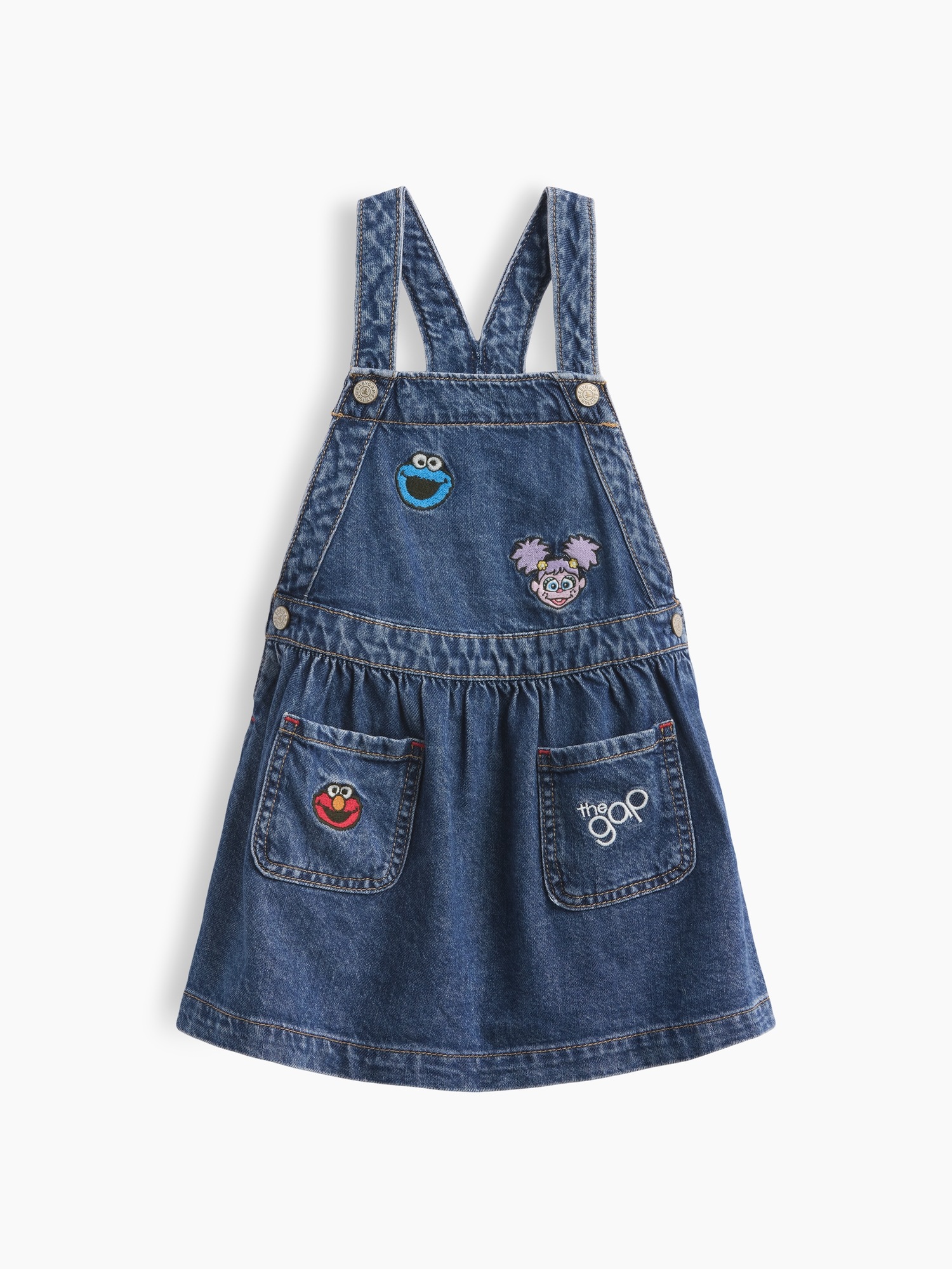 Детский джинсовый сарафан Gap Sesame Street, цвет: Средняя варка — фото 2