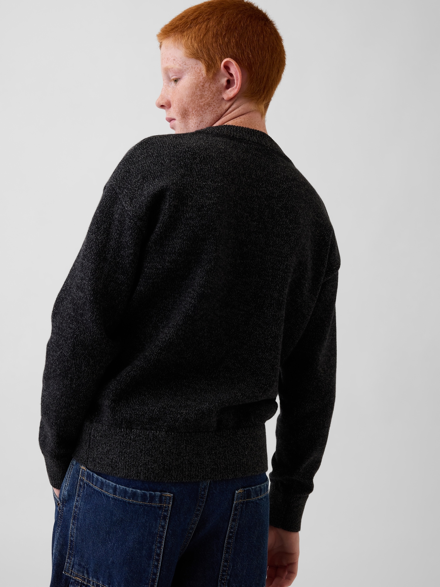 Детский свитер Gap 100% Cotton Relaxed, цвет: Чёрный меланжевый — фото 3