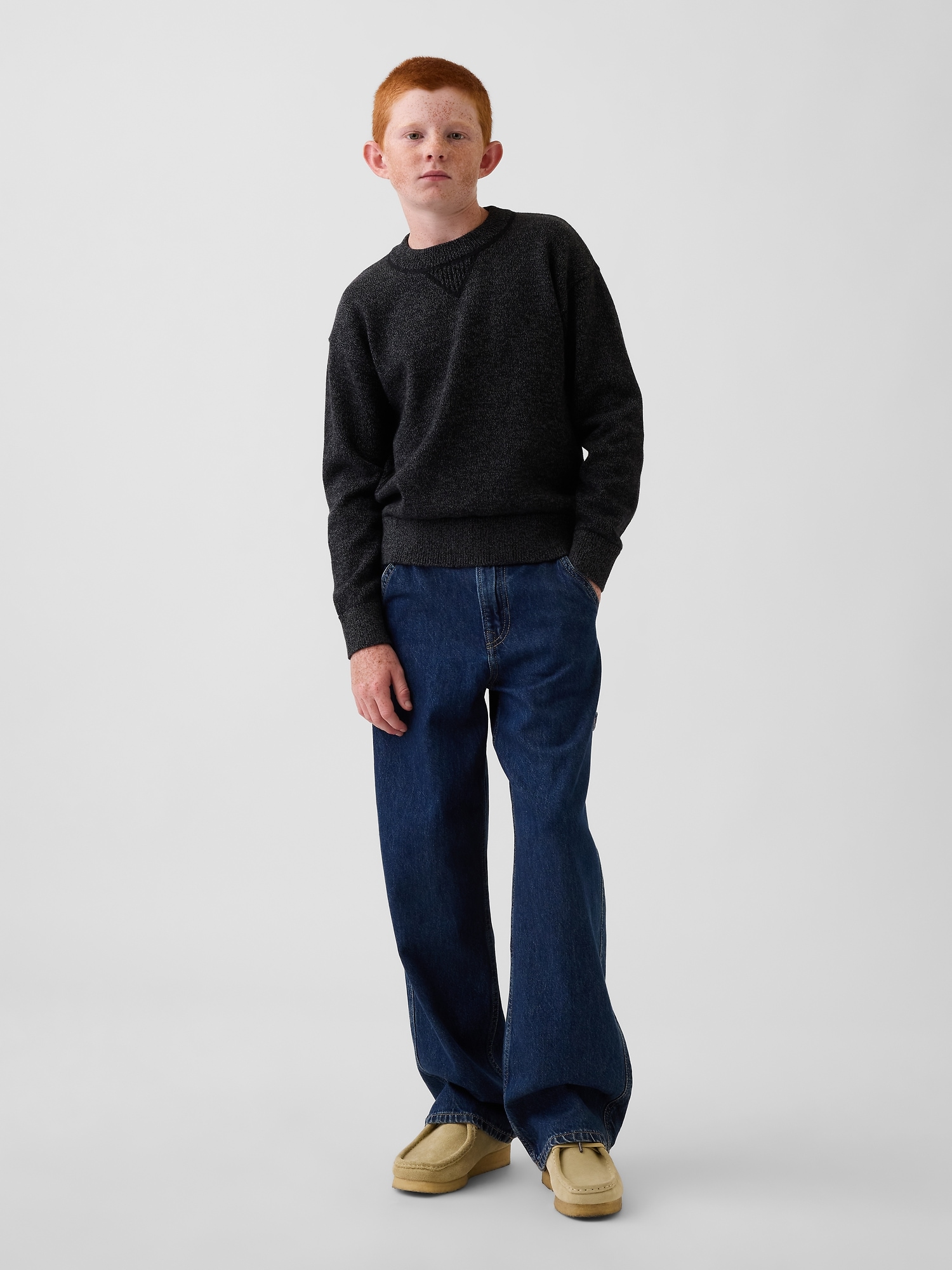 Детский свитер Gap 100% Cotton Relaxed, цвет: Чёрный меланжевый — фото 4