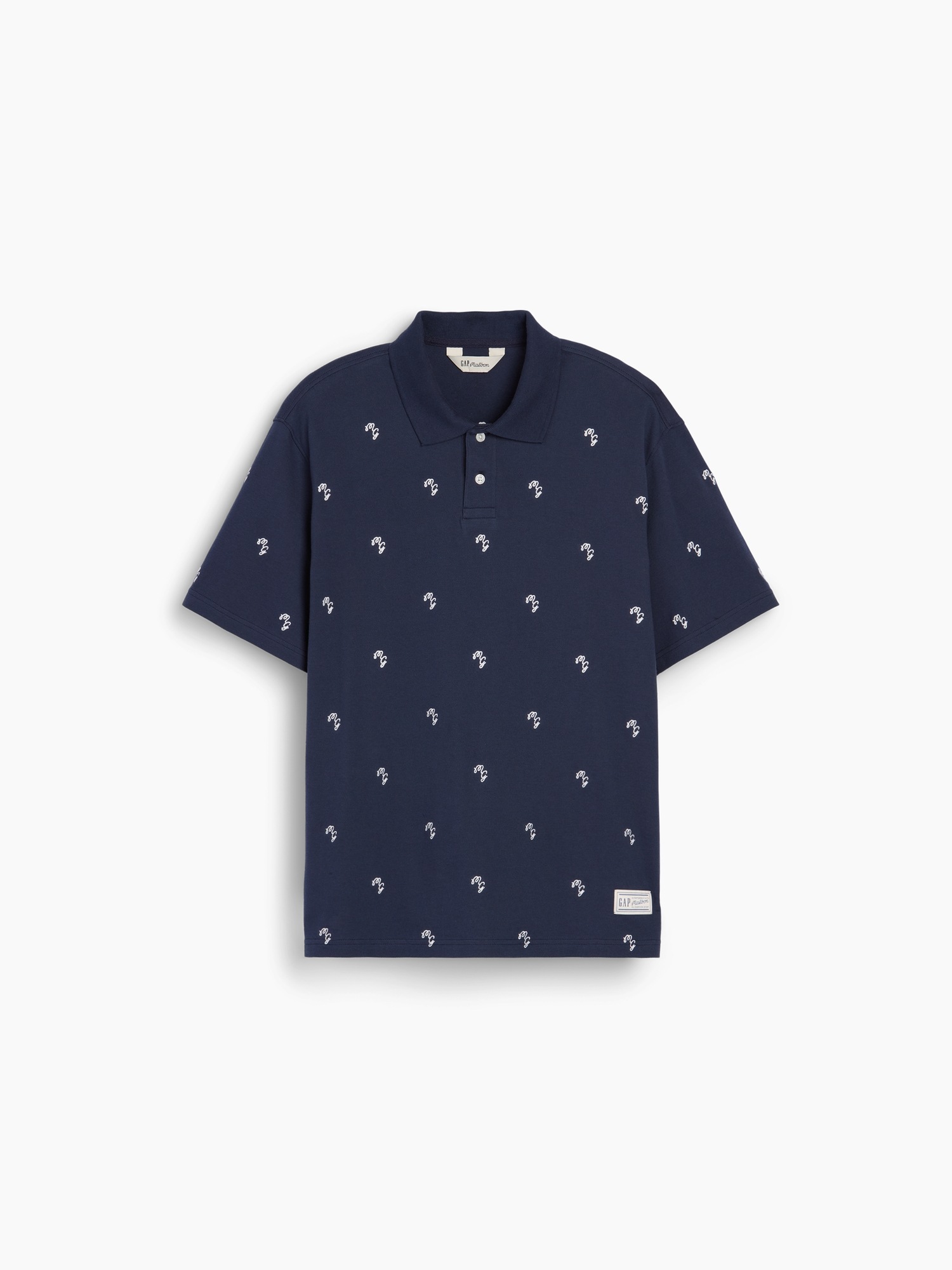 Женское поло Gap × Malbon Relaxed Logo Polo Shirt, цвет: Винтажный тёмно-синий — фото 7