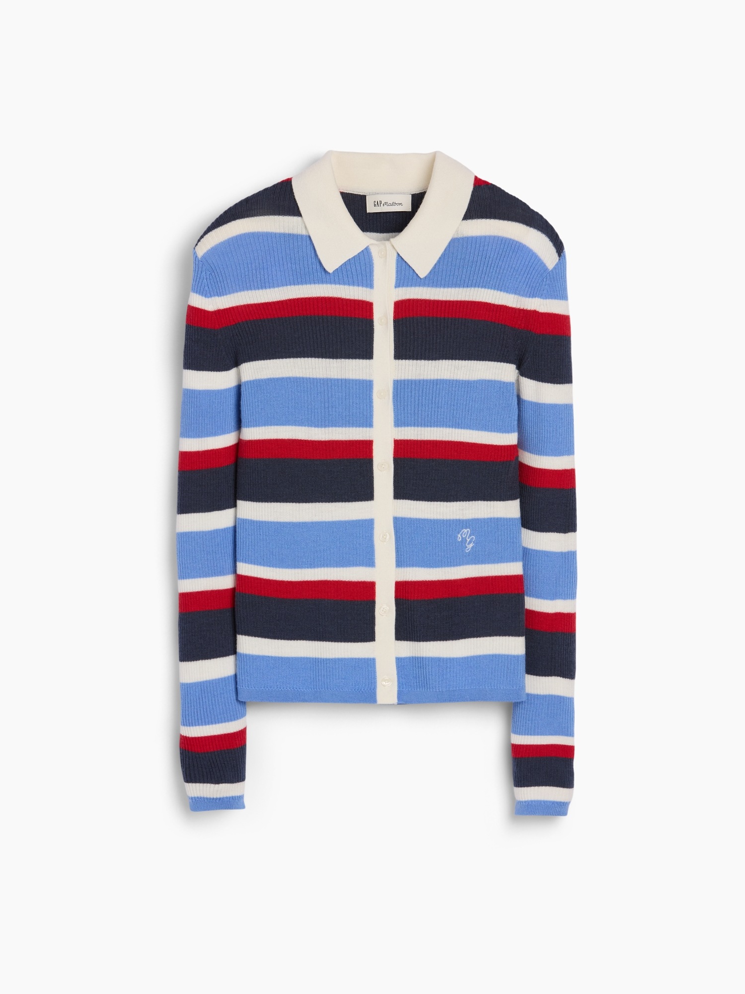 Женский кардиган Gap × Malbon Stripe Polo Cardigan, цвет: Тёмно-синий полосатый — фото 5
