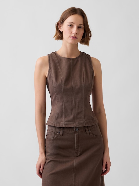 Seamed Twill Crop Shell Top