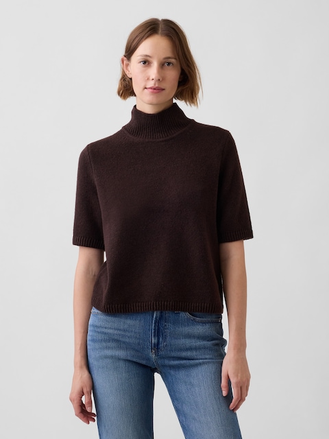 CashSoft Mockneck Elbow-Sleeve Sweater