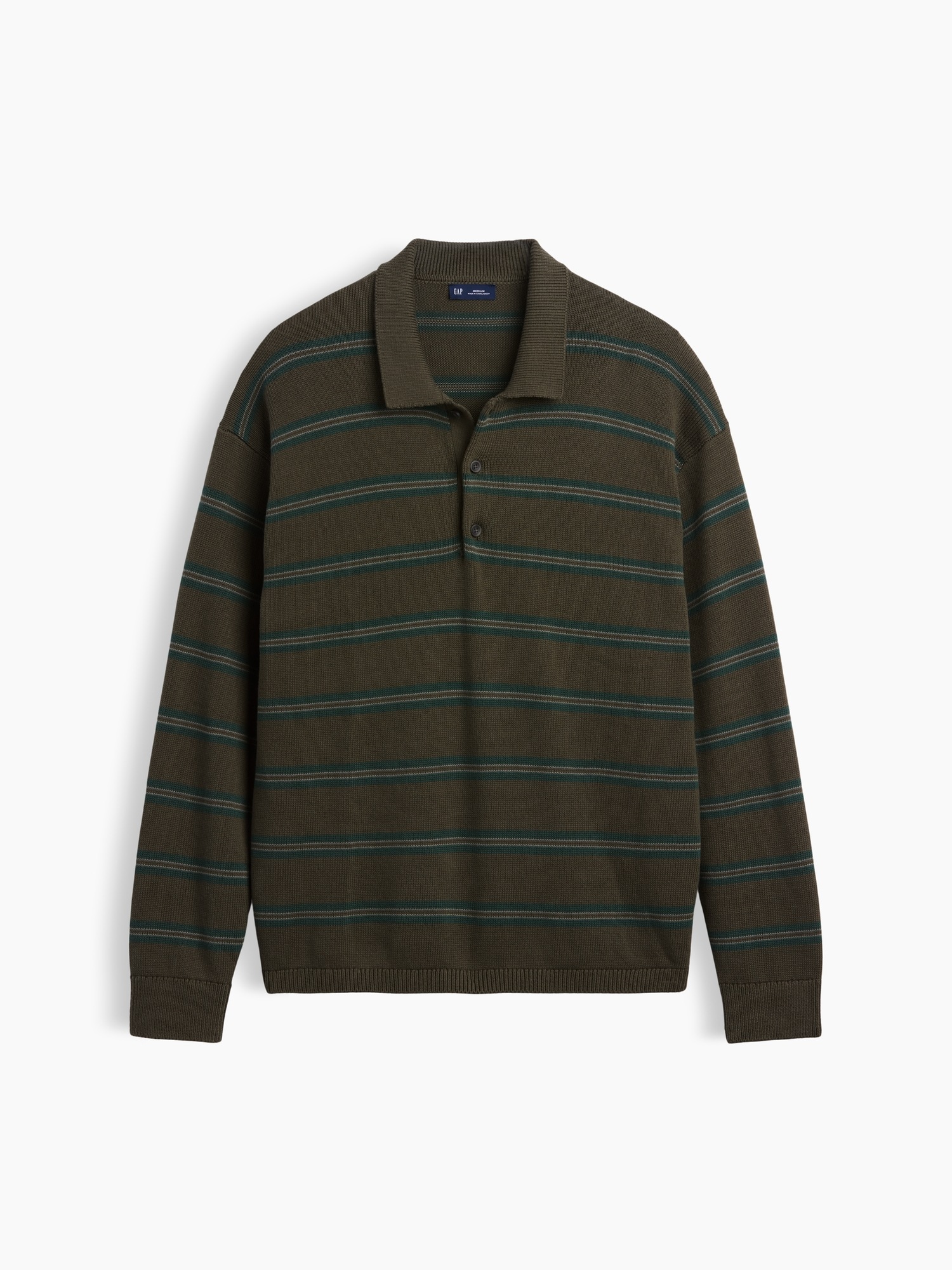 Мужской свитер Gap Relaxed Polo Sweater, цвет: Зелёный полосатый — фото 4