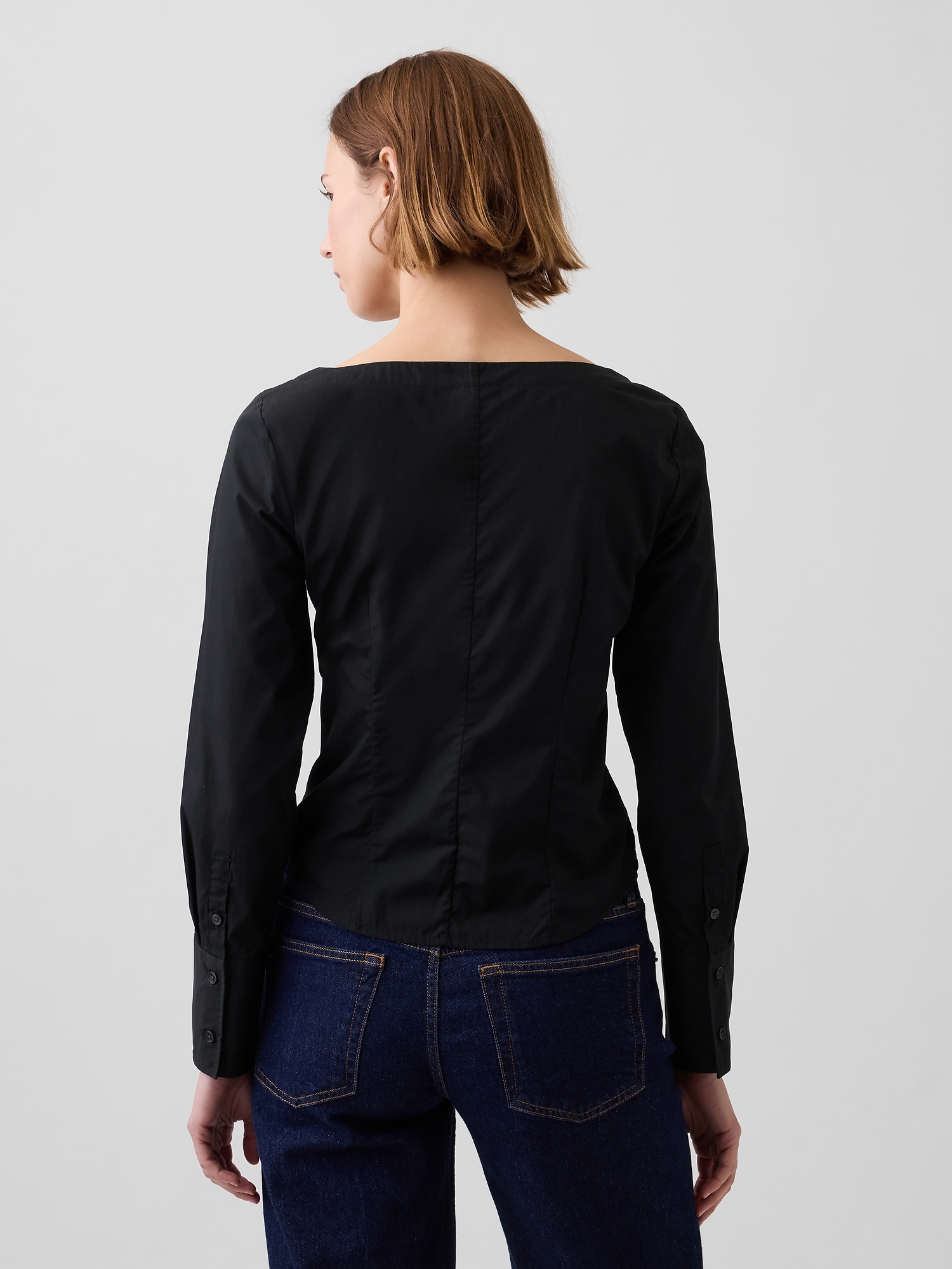 Женский топ Gap Organic Cotton Poplin Scoop Neck Top, цвет: Чёрный — фото 3