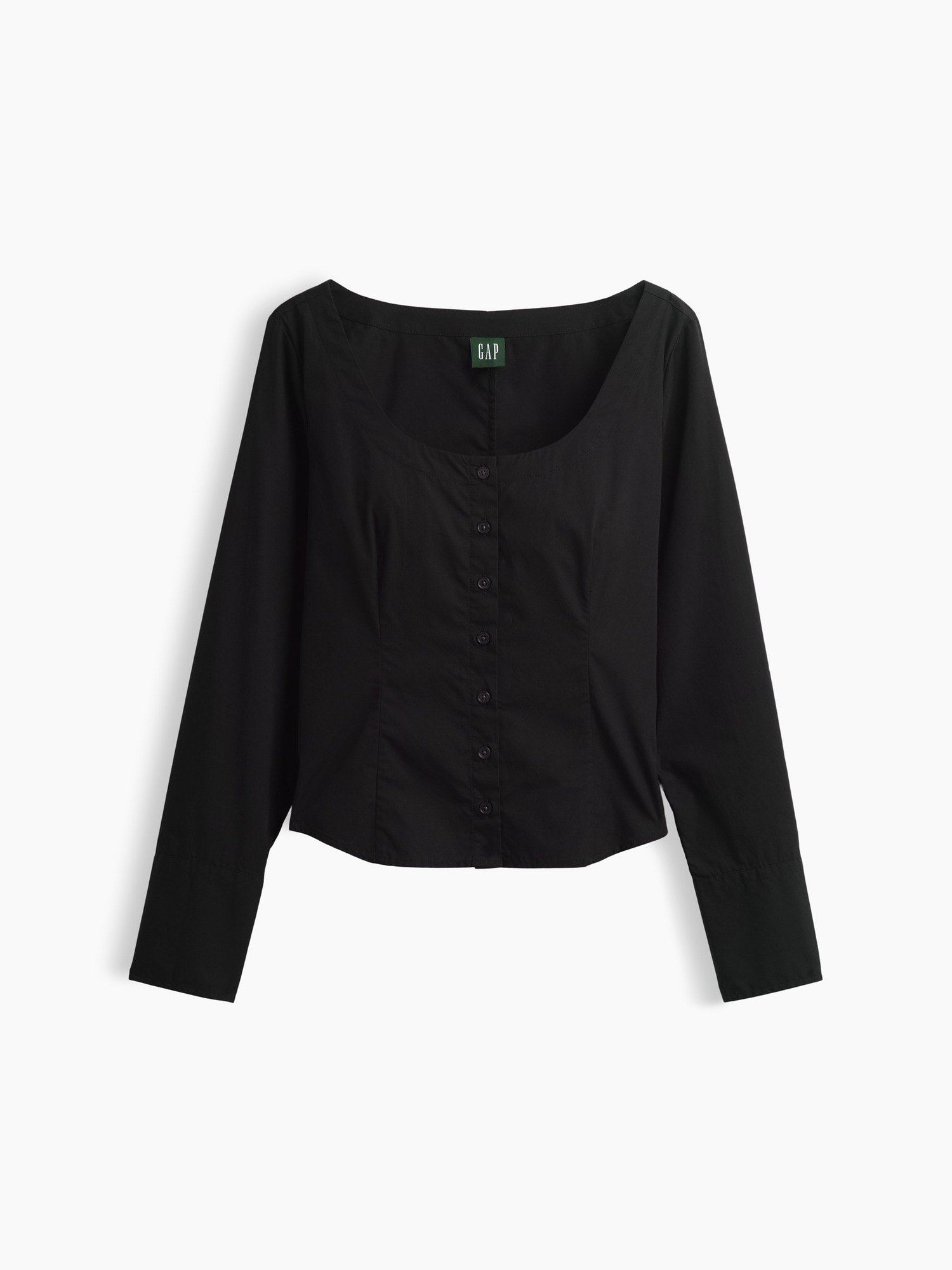 Женский топ Gap Organic Cotton Poplin Scoop Neck Top, цвет: Чёрный — фото 5