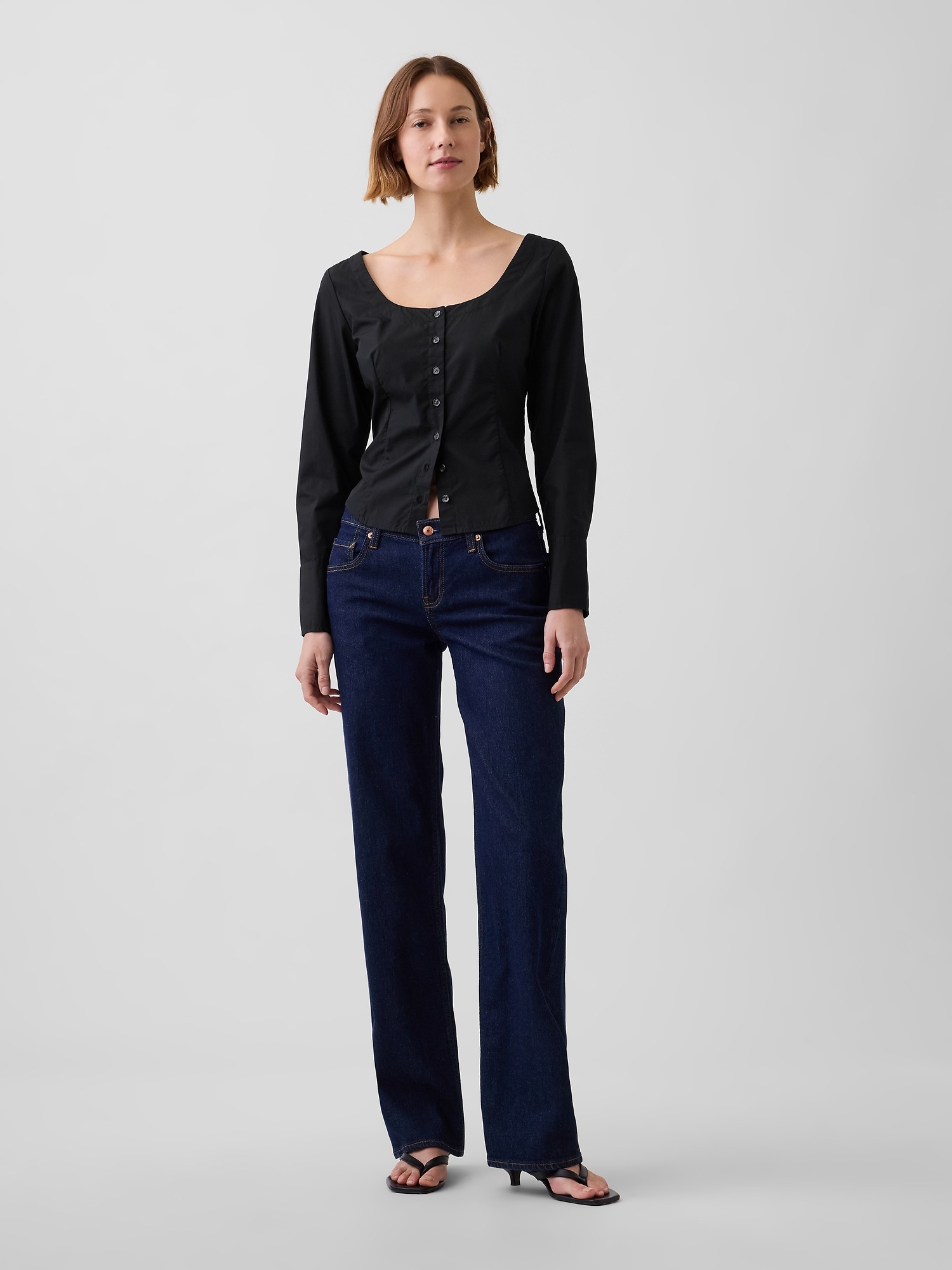 Женский топ Gap Organic Cotton Poplin Scoop Neck Top, цвет: Чёрный — фото 2