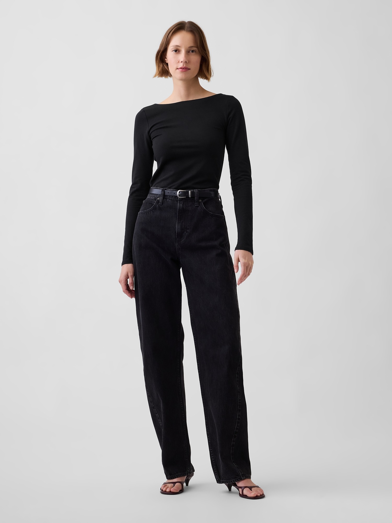 Женская футболка Gap CloseKnit Jersey Scoop-Back, цвет: Чёрный — фото 2