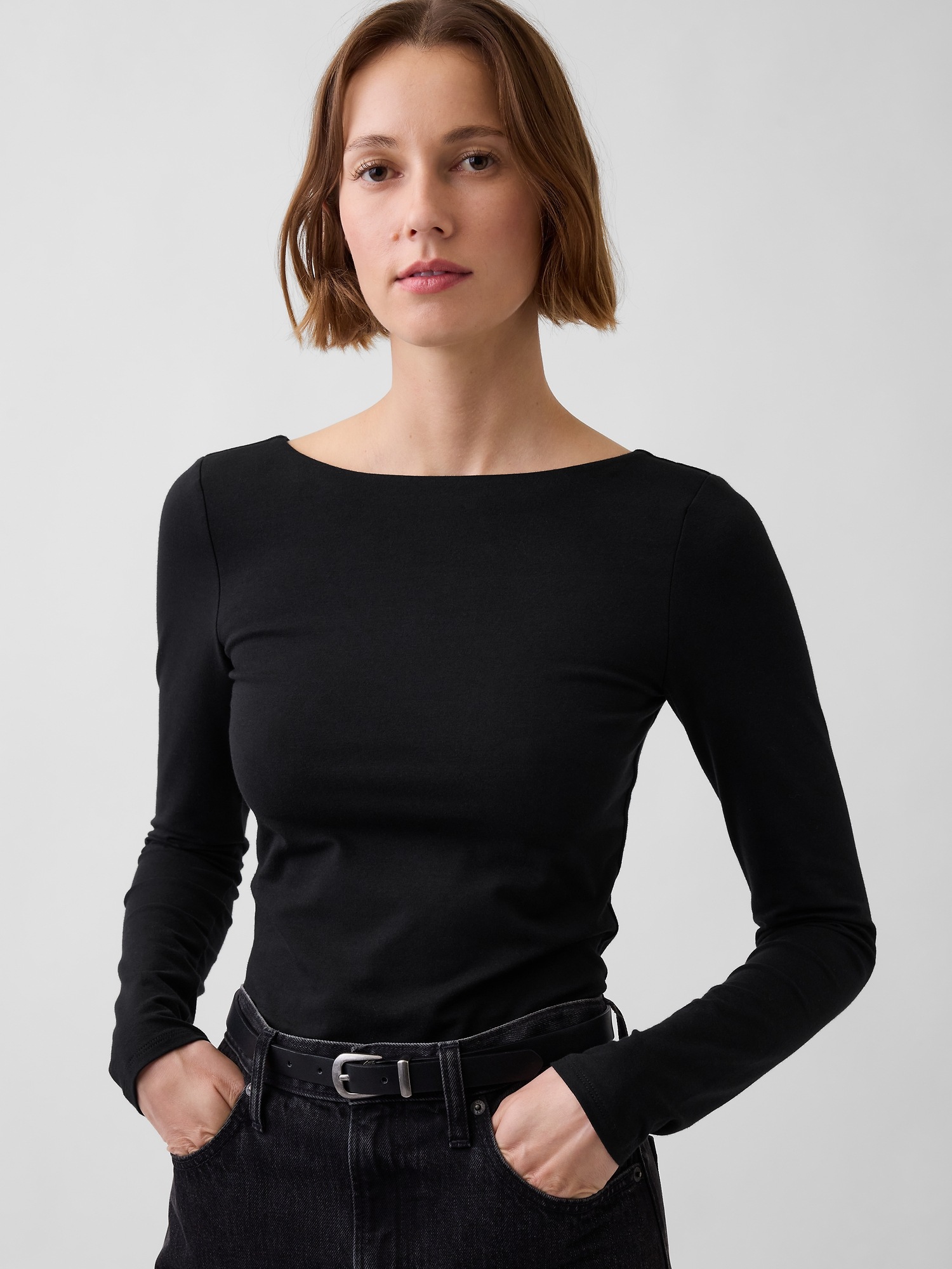 Женская футболка Gap CloseKnit Jersey Scoop-Back, цвет: Чёрный — фото 4
