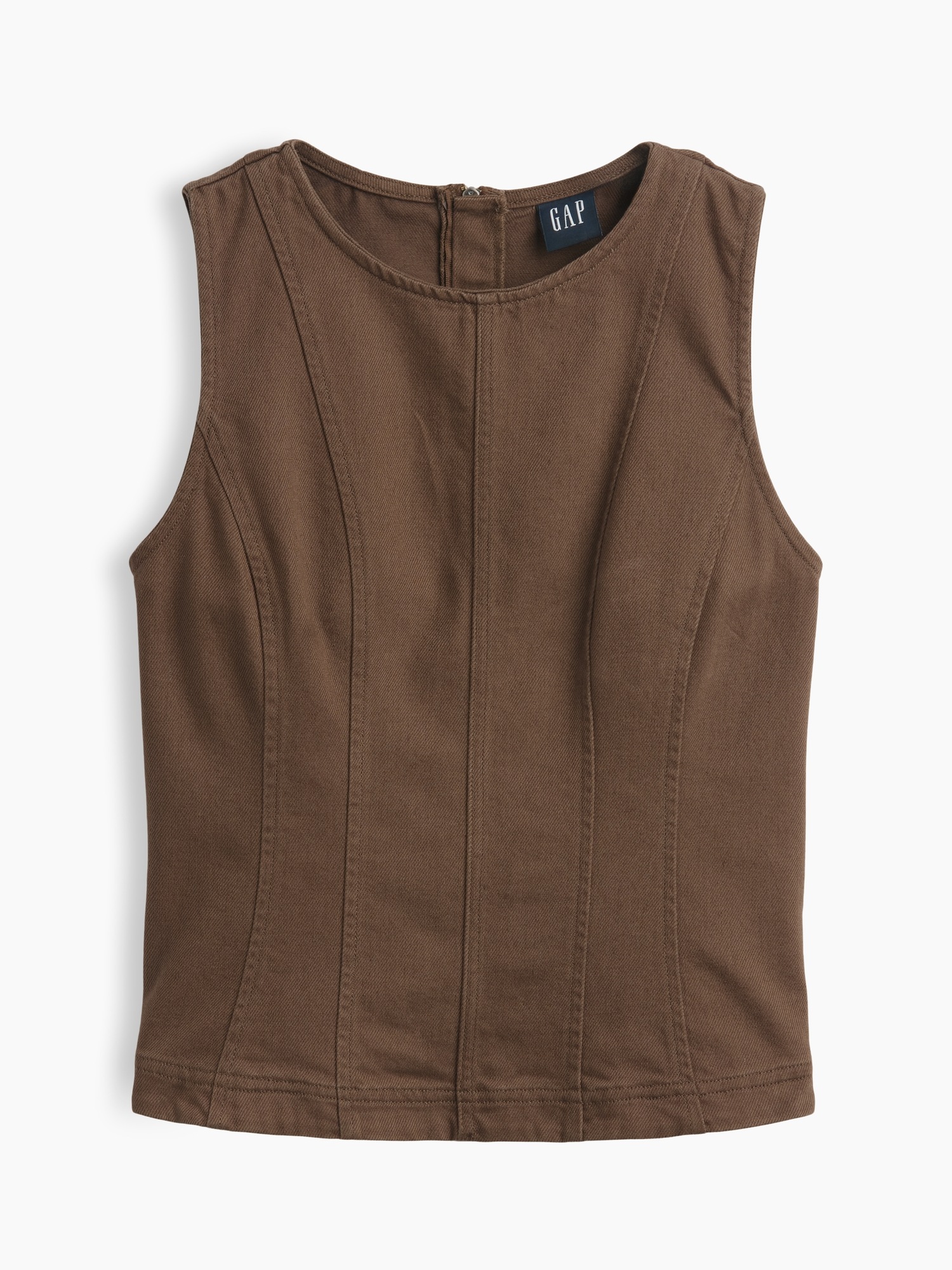 Женский топ Gap Seamed Twill Crop Shell Top, цвет: Холодный коричневый — фото 6