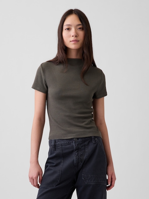 Modern Rib Mockneck Crop T-Shirt