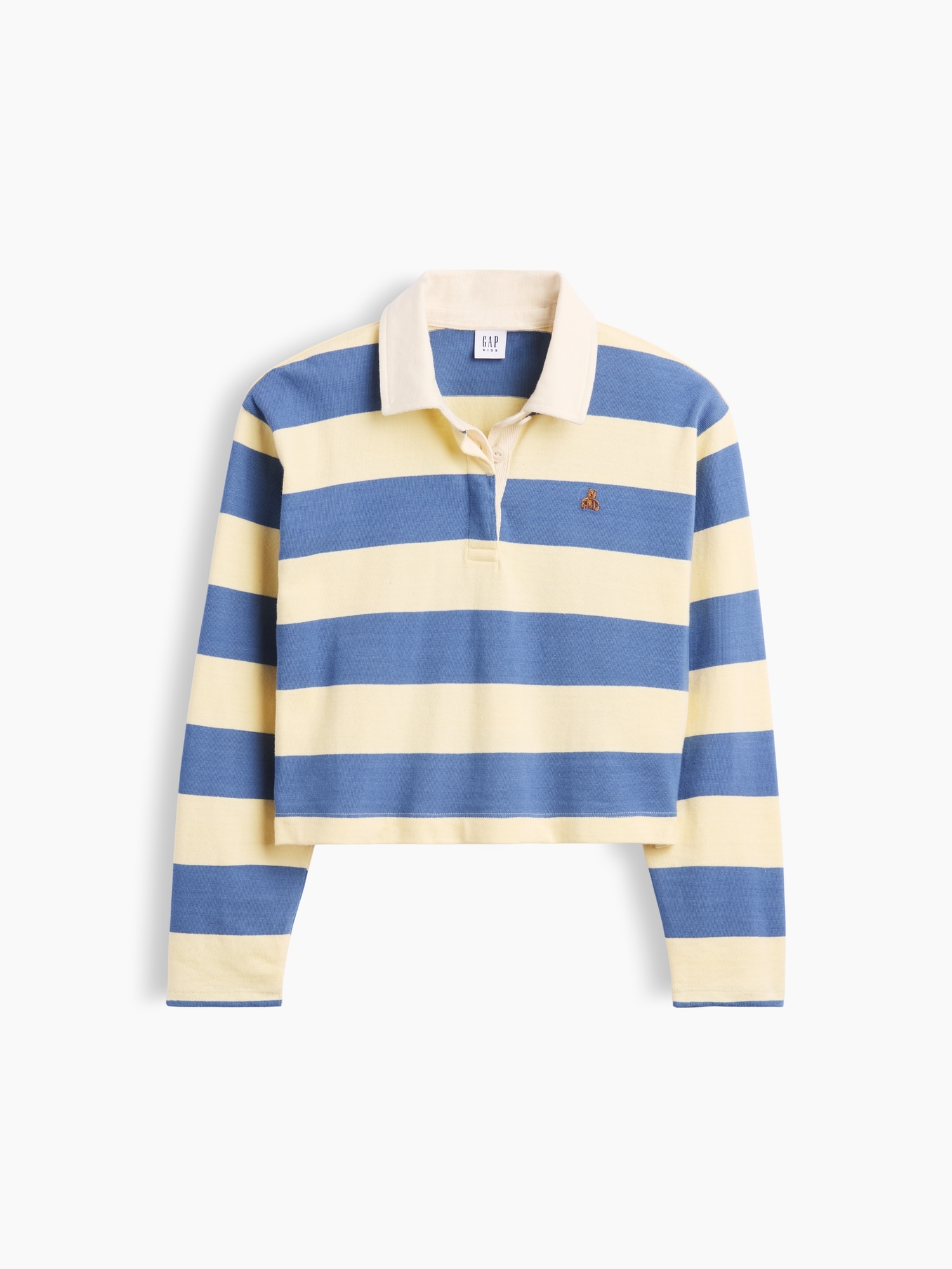 Детское поло Gap Oversized Rugby Stripe Polo Shirt, цвет: Синий жёлтый полосатый — фото 2