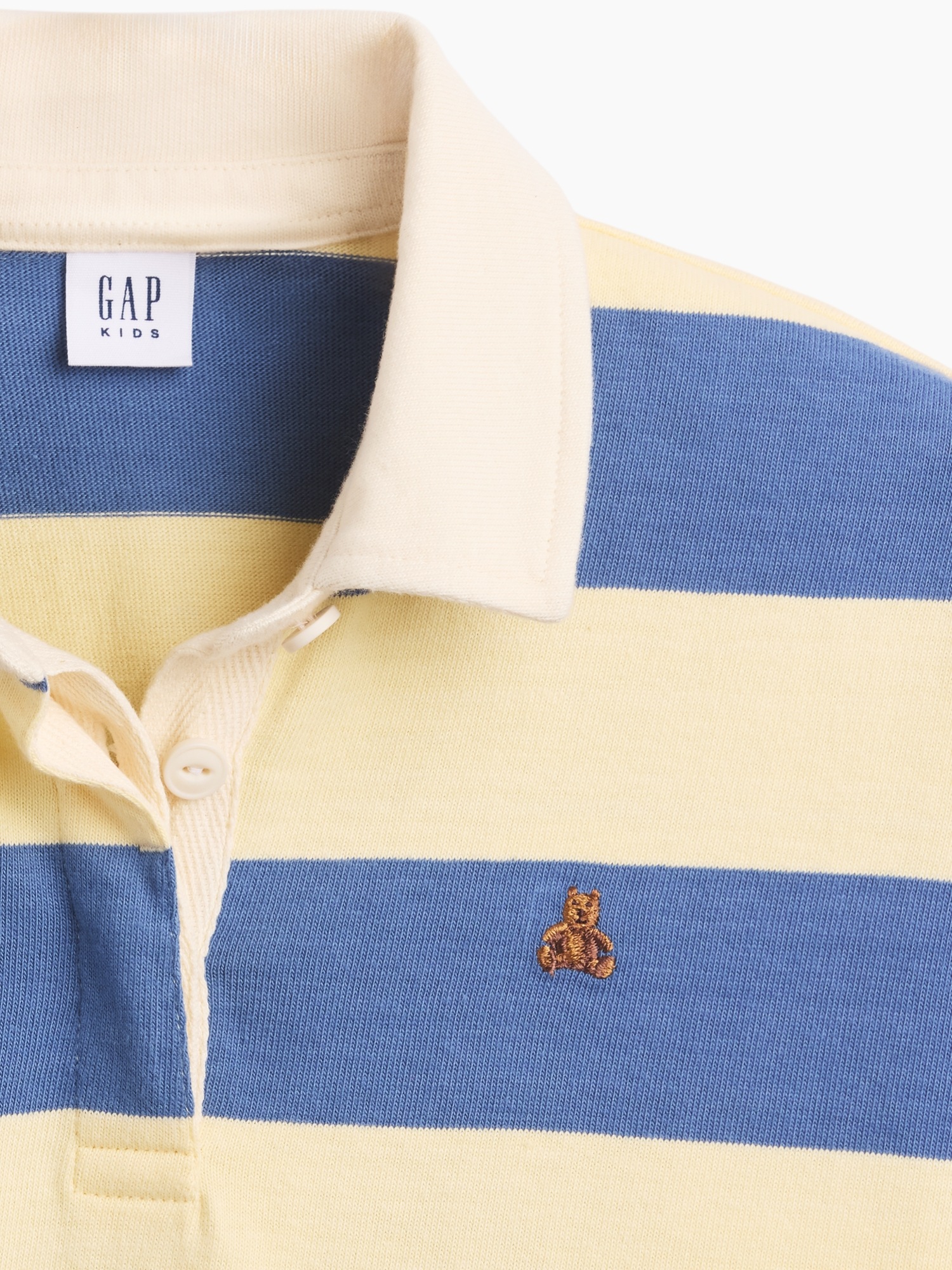 Детское поло Gap Oversized Rugby Stripe Polo Shirt, цвет: Синий жёлтый полосатый — фото 4