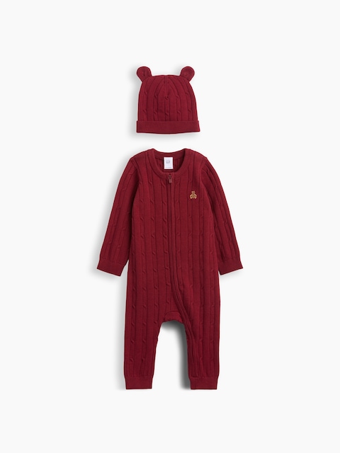 Baby Cable-Knit Hat & Sweater One-Piece Set