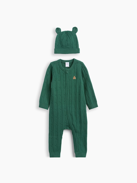 Baby Cable-Knit Hat & Sweater One-Piece Set