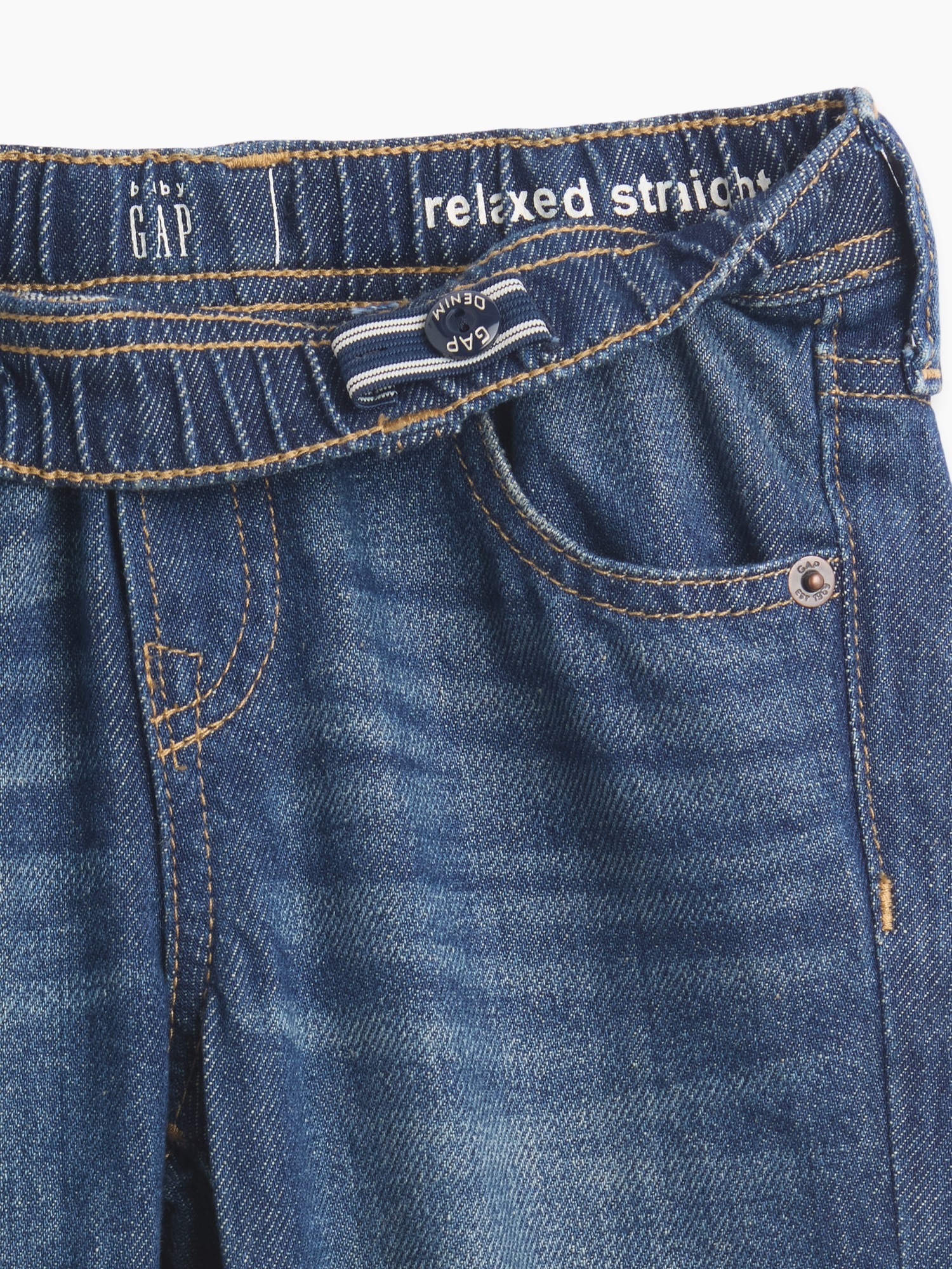 Джинсы Gap Pull-On Relaxed Straight Jeans для малышей, цвет: Тёмная варка индиго — фото 3