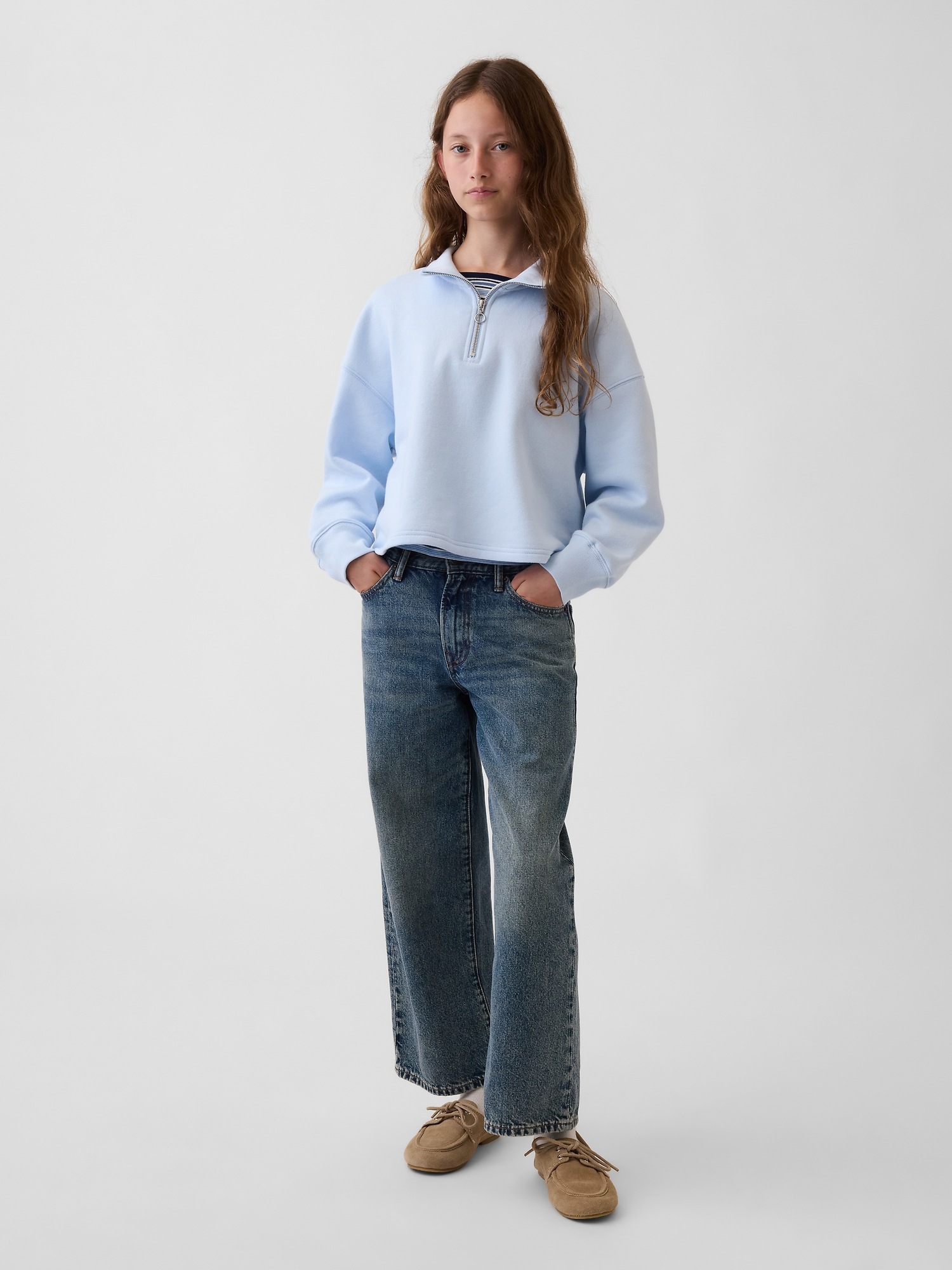 Детский свитер Gap VintageSoft Oversized Quarter-Zip Pullover, цвет: Синий — фото 2