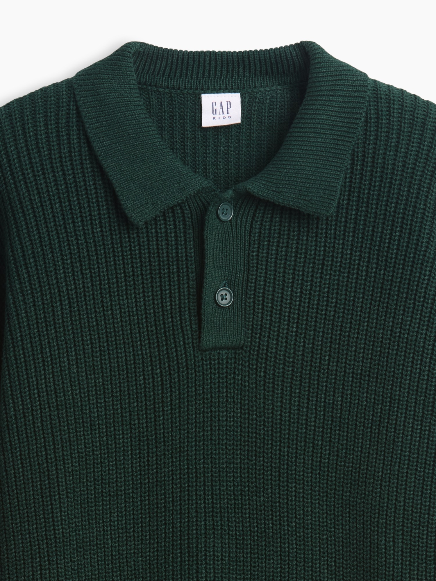 Детский свитер Gap 100% Cotton Relaxed Polo Sweater, цвет: Глубокий тёмно-зелёный — фото 5