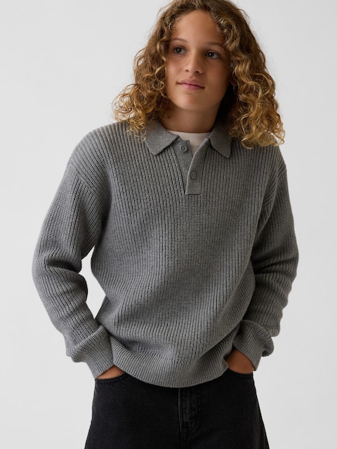 Kids 100% Cotton Relaxed Polo Sweater