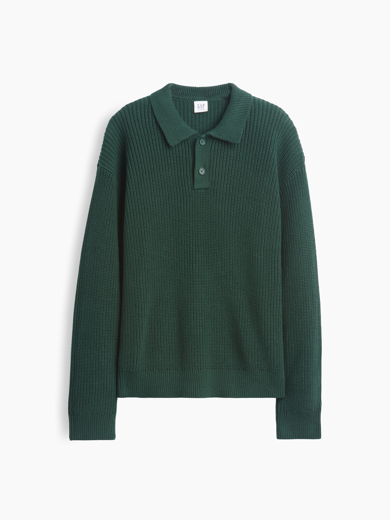 Детский свитер Gap 100% Cotton Relaxed Polo Sweater, цвет: Глубокий тёмно-зелёный — фото 2