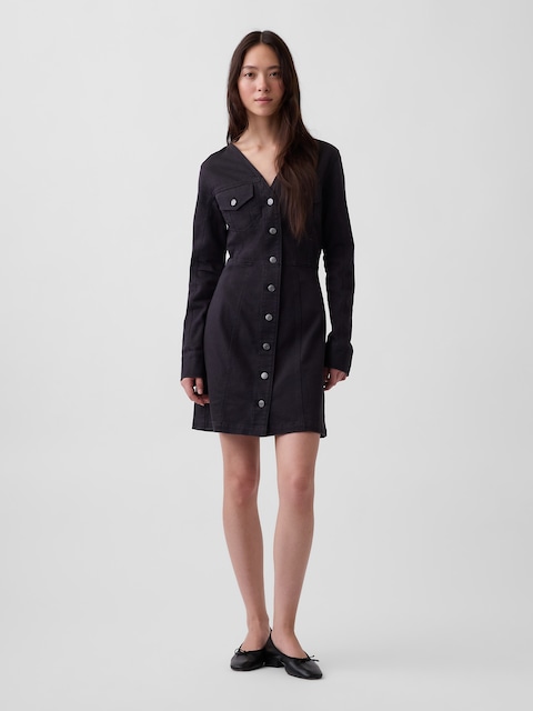 V-Neck Button-Front Mini Dress