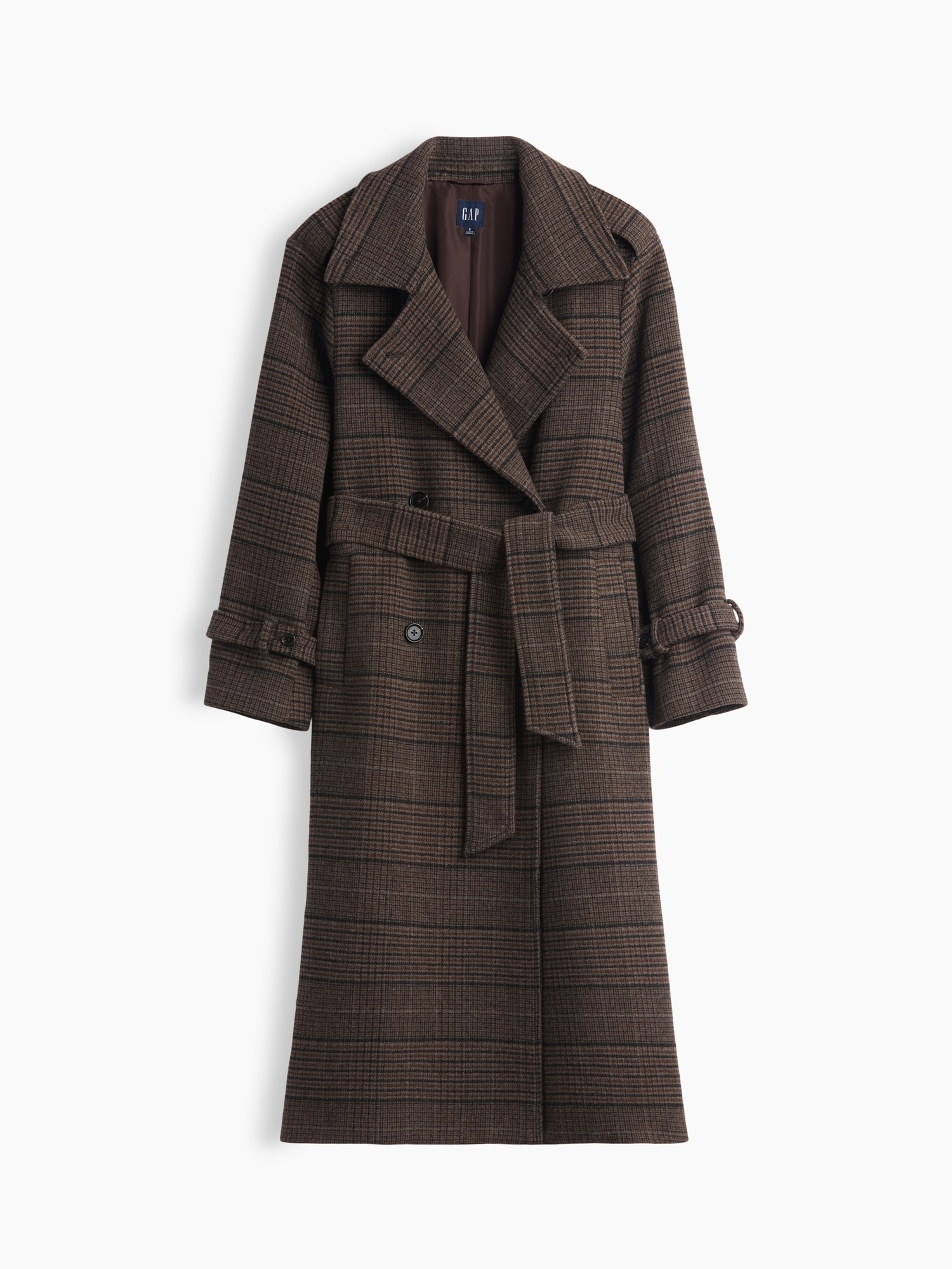 Женское пальто Gap Wool-Blend Plaid Trench, цвет: Коричневая гусиная лапка — фото 5