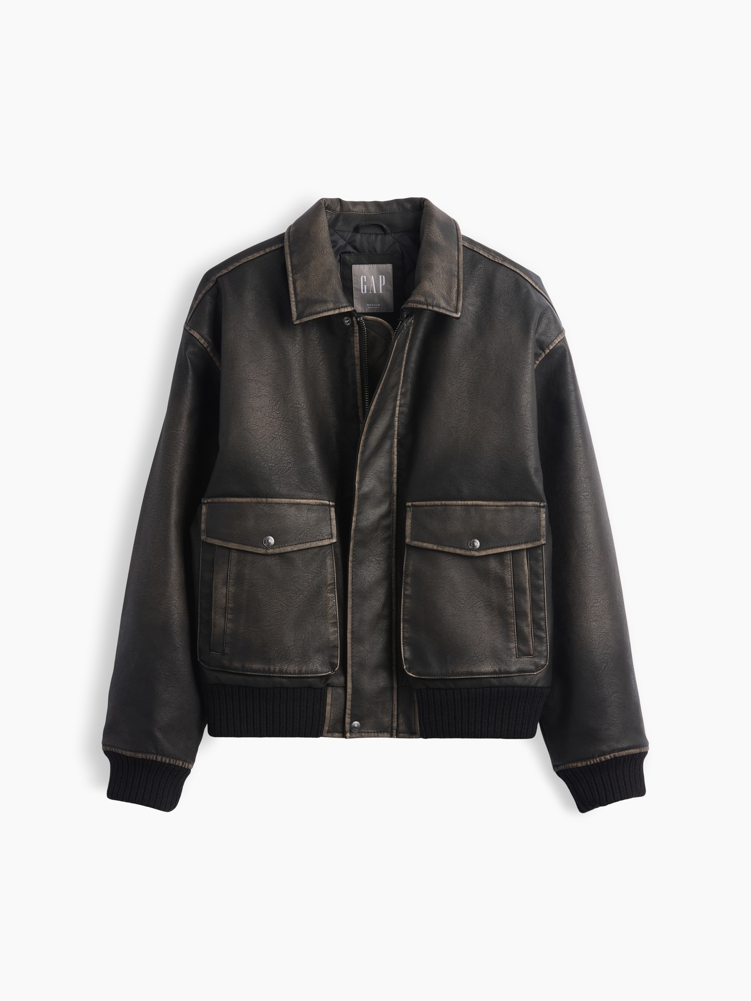 Мужская куртка Gap Recycled Vegan Leather Bomber, цвет: Чёрный — фото 5