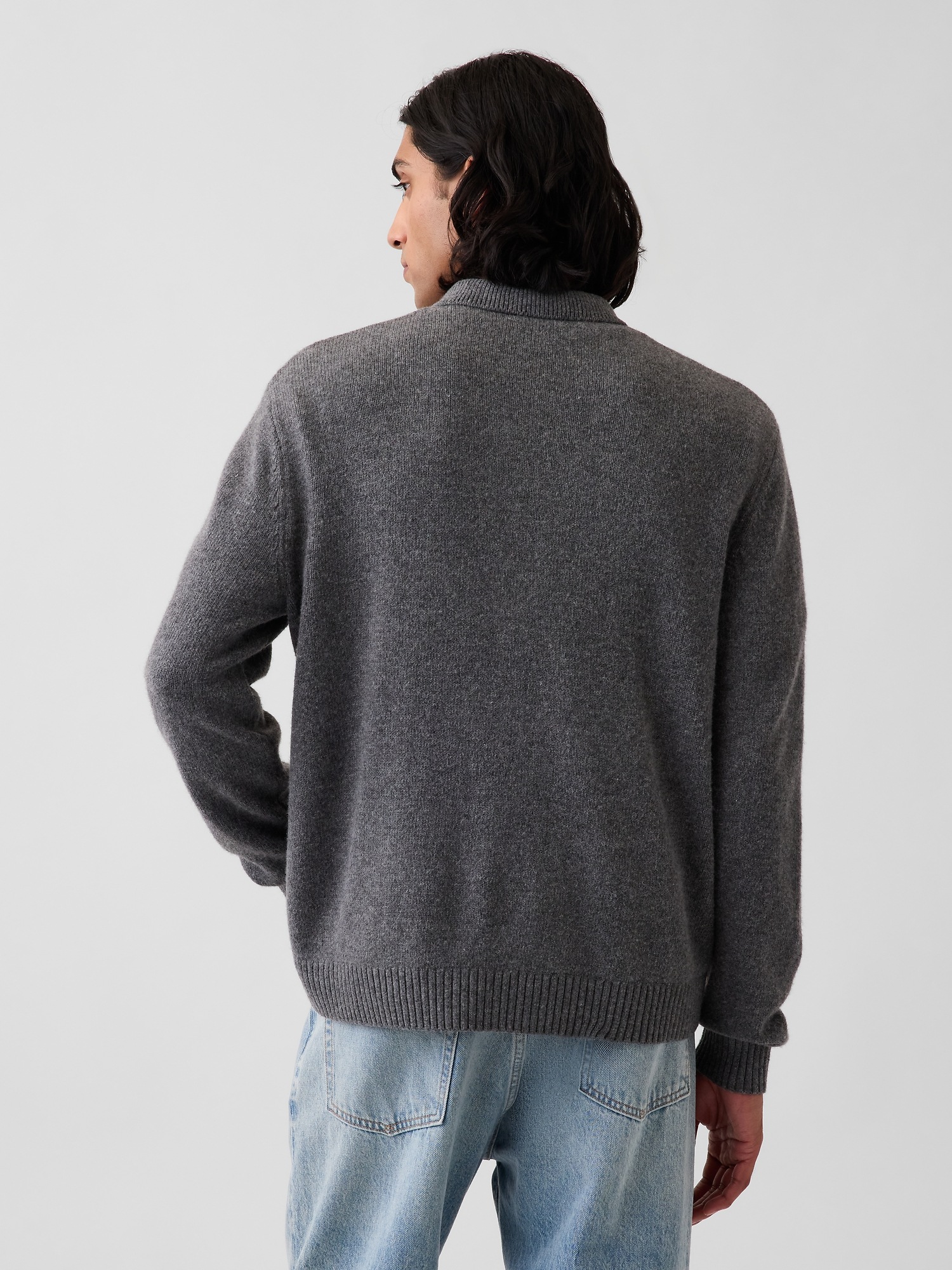 Мужской кардиган Gap Relaxed Polo Cardigan, цвет: Угольный серый — фото 3